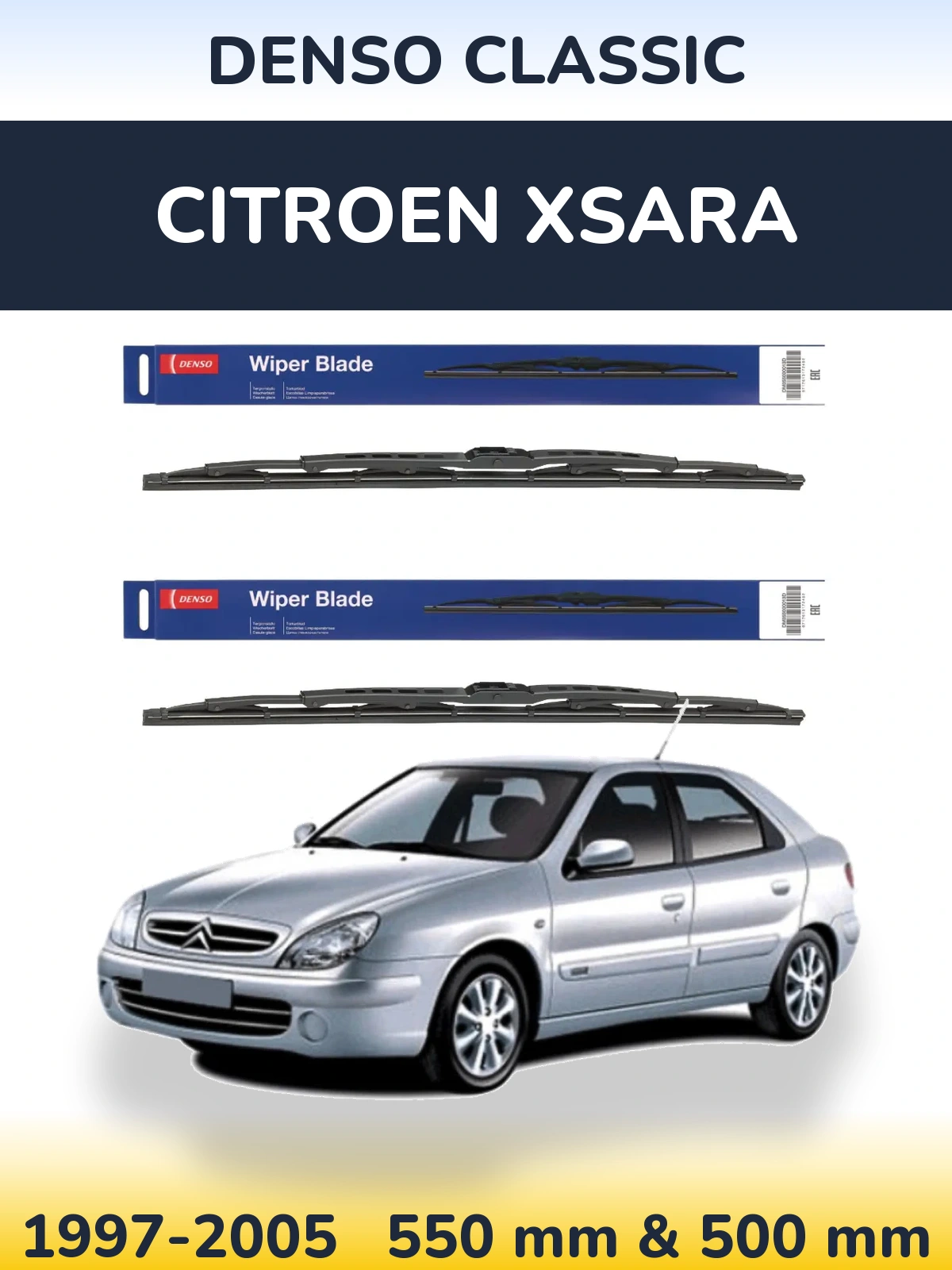 Комплект передніх щіток Denso Classic 550 & 500 мм для Citroen Xsara 1997-2005