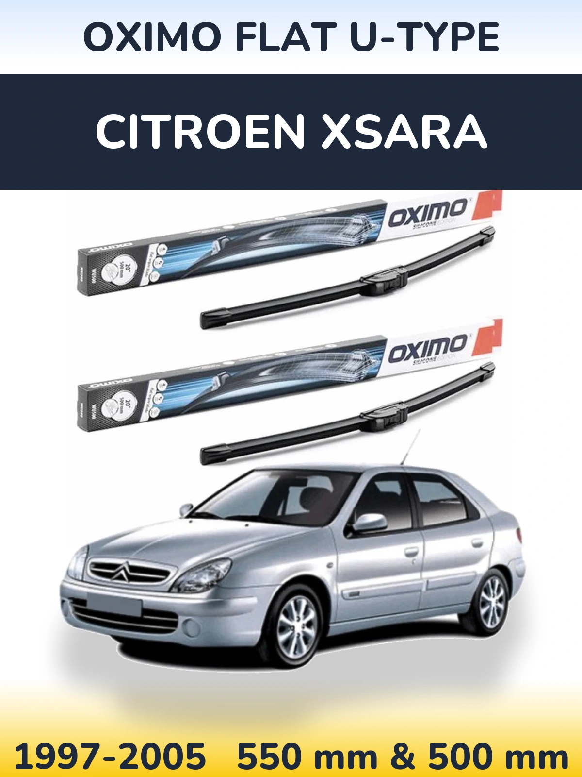 Front wiper blade set Oximo Flat U-type 550 & 500 mm for Citroen Xsara 1997-2005