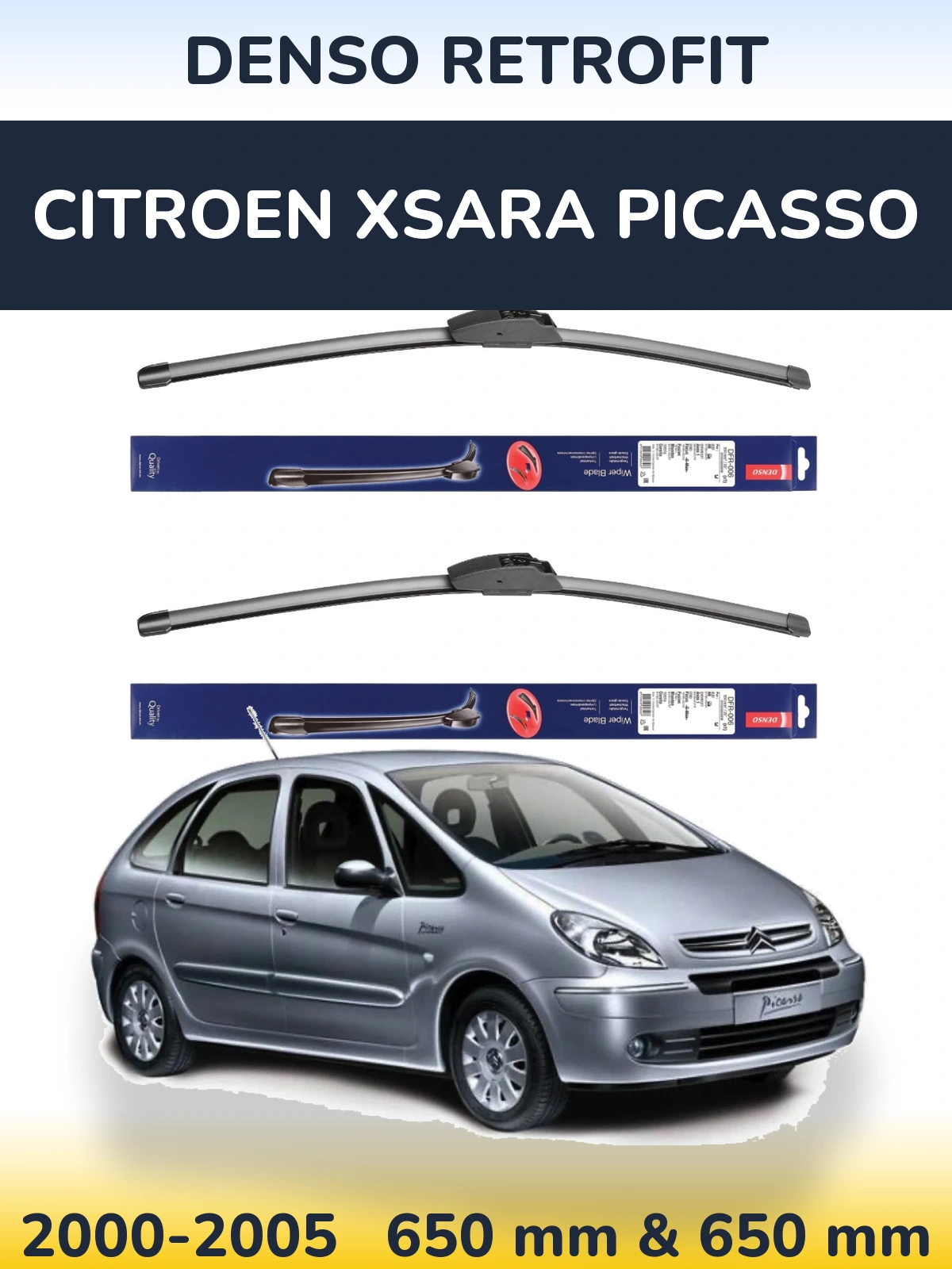 Front wiper blade set Denso Retrofit 650 & 650 mm for Citroen Xsara Picasso 2000-2005