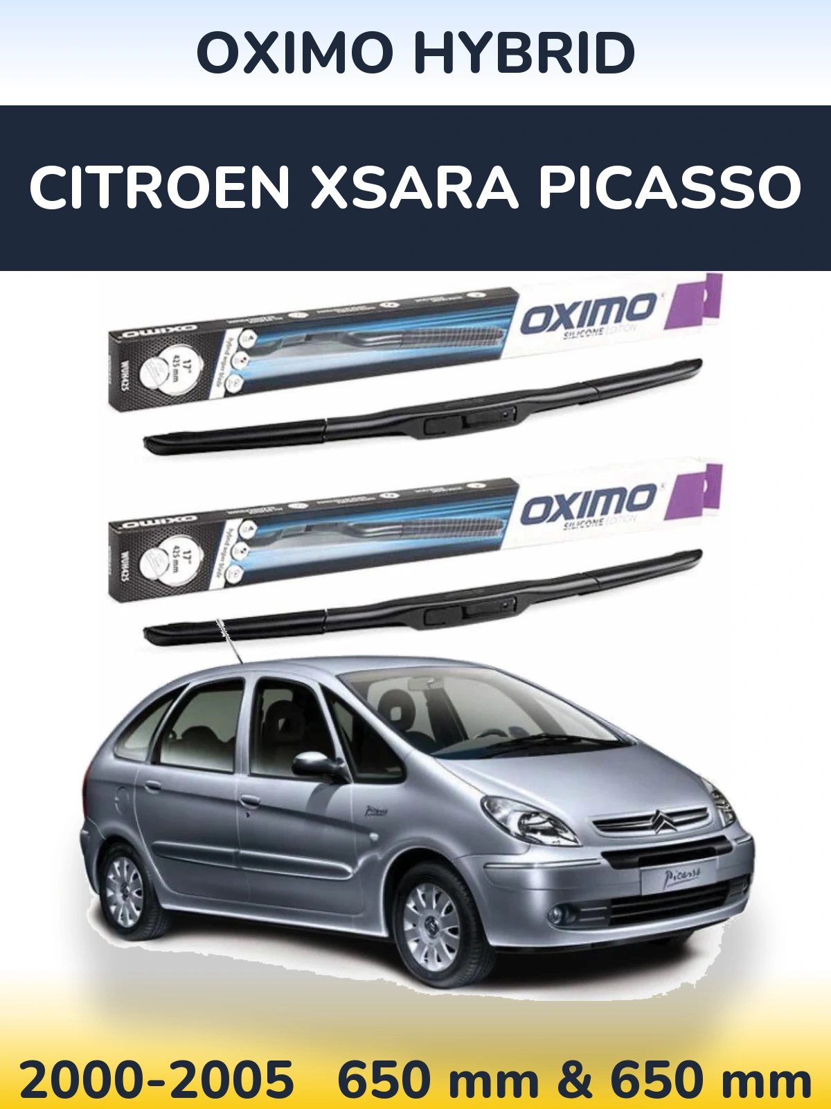 Front wiper blade set Oximo Hybrid 650 & 650 mm for Citroen Xsara Picasso 2000-2005