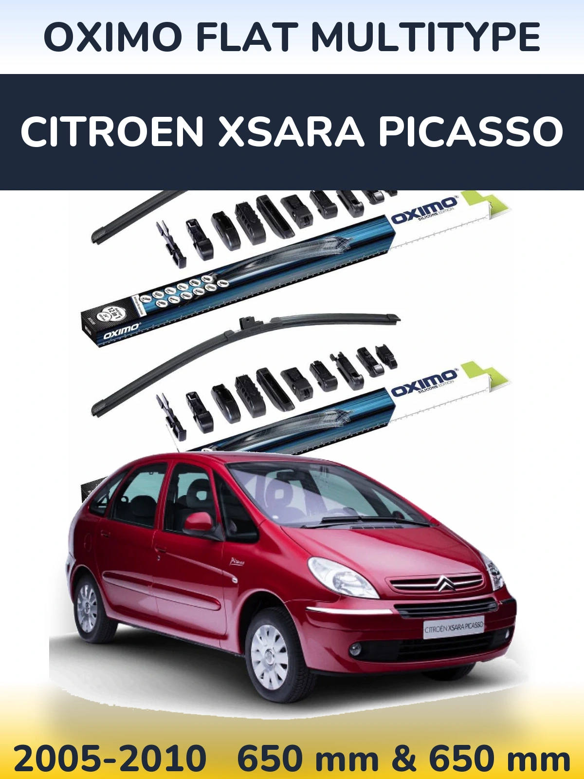 Комплект передніх щіток Oximo Flat MultiТипe 650 & 650 мм для Citroen Xsara Picasso 2005-2010