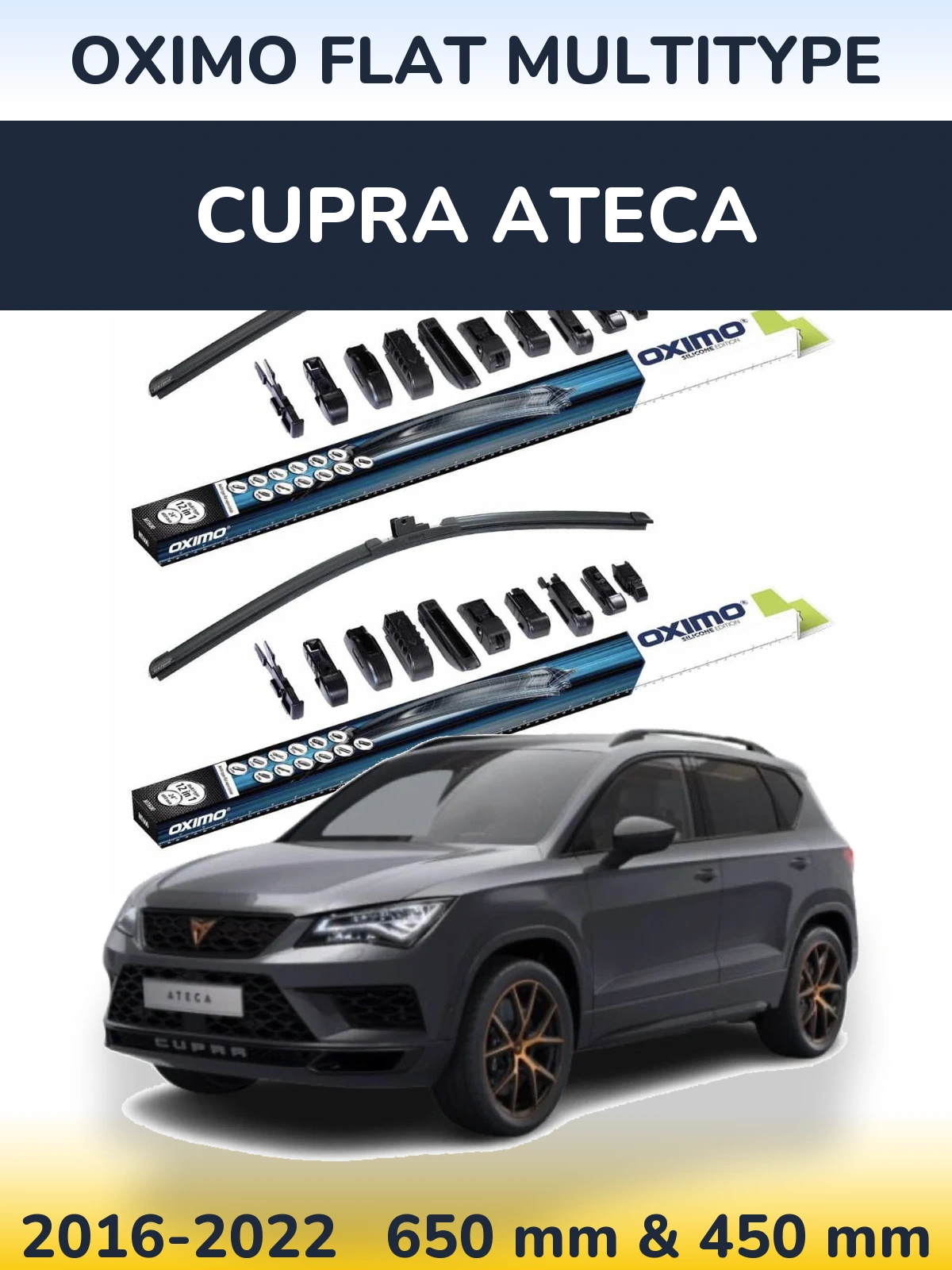 Front wiper blade set Oximo Flat MultiTipse 650 & 450 mm for Cupra Ateca 2016-2022