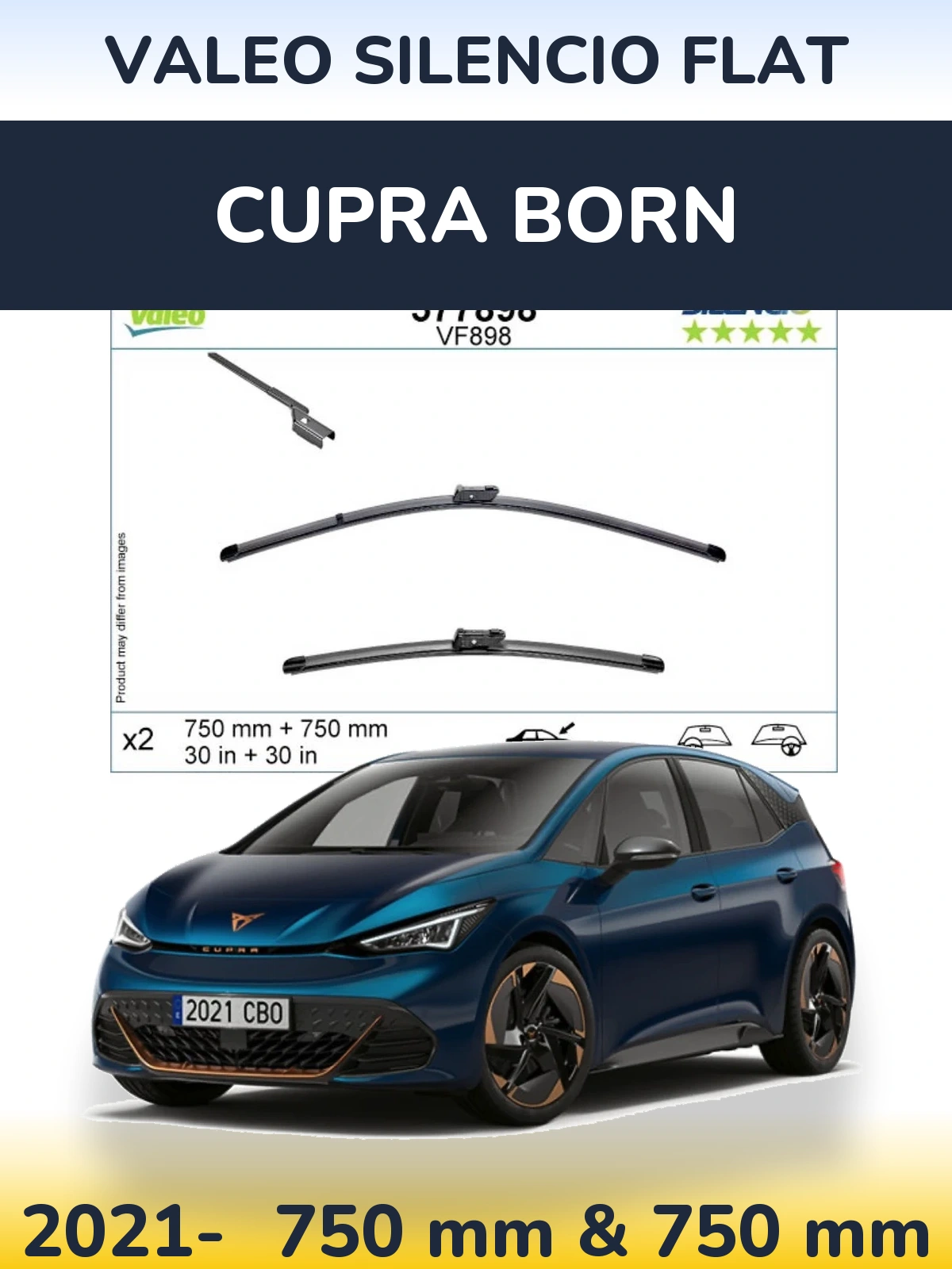 Комплект передних дворников Valeo Silencio Flat 750 & 750 мм для Cupra Born 2021-2026