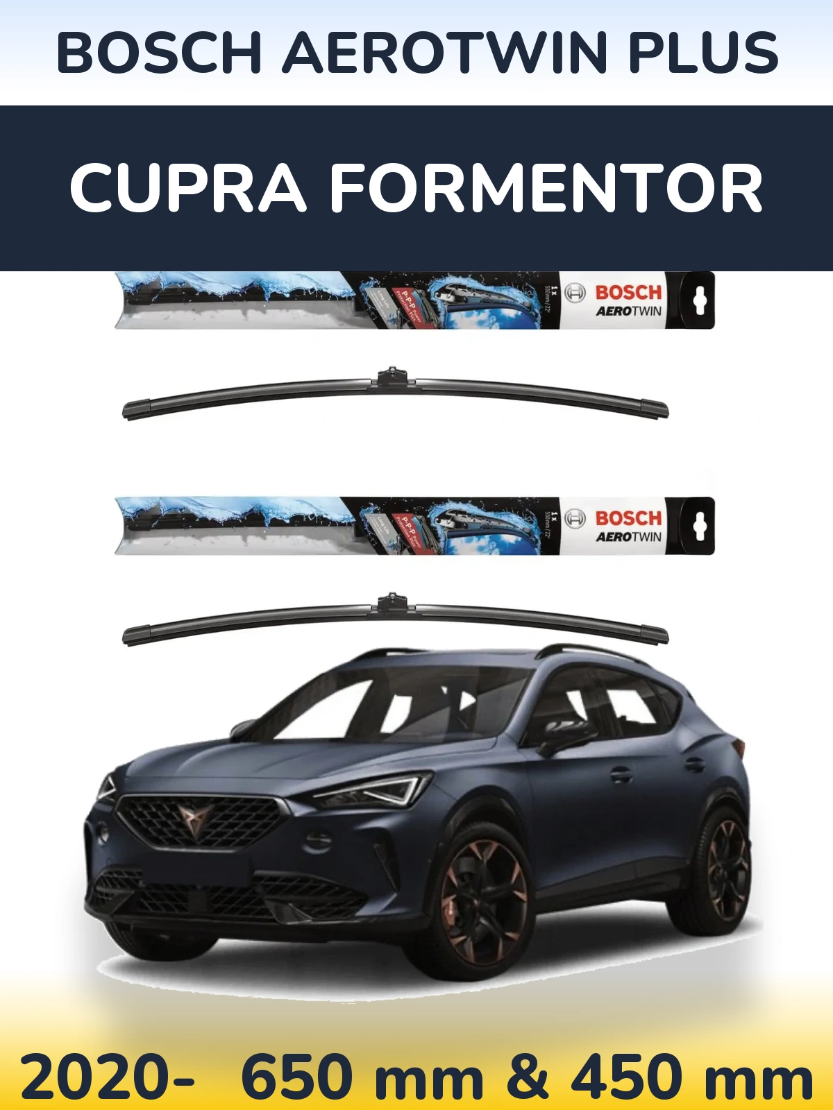 Комплект передніх щіток BOSCH AeroTwin Plus 650 & 450 мм для Cupra Formentor 2020-2026