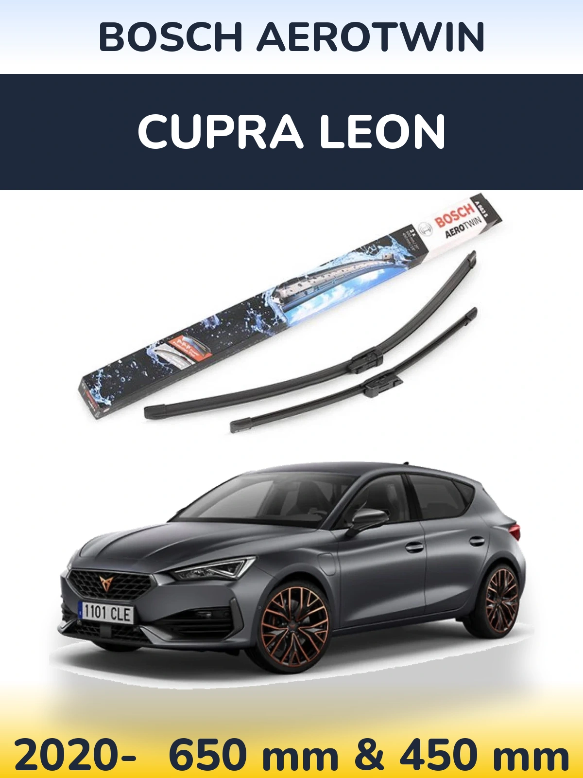 Front wiper blade set BOSCH AeroTwin 650 & 450 mm for Cupra Leon 2020-2026