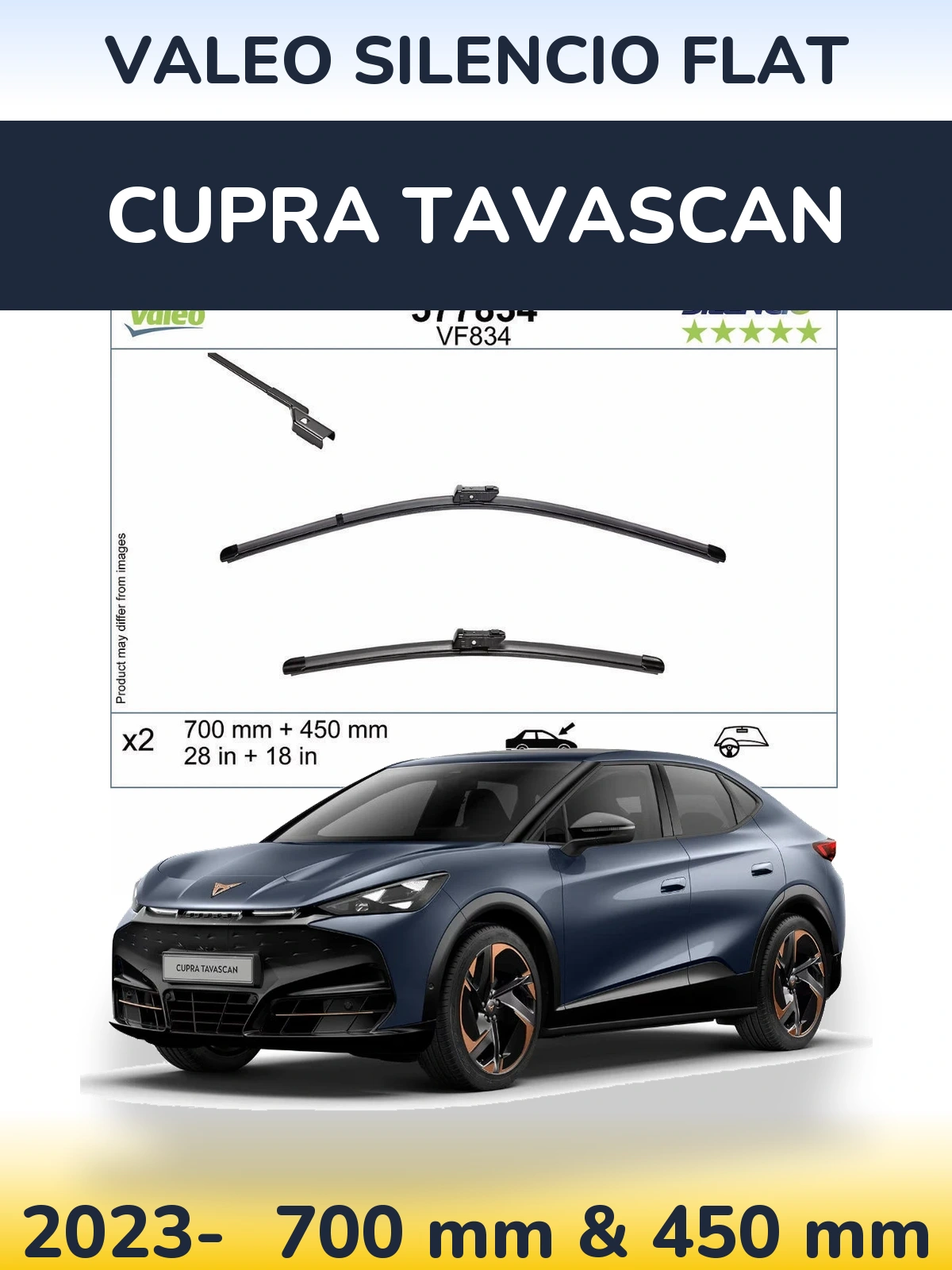 Комплект передних дворников Valeo Silencio Flat 700 & 450 мм для Cupra Tavascan 2023-2026