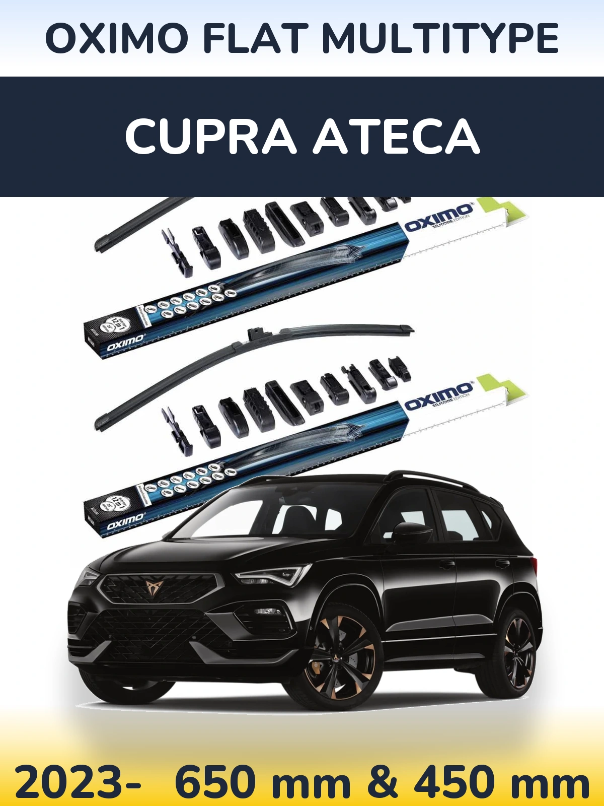 Front wiper blade set Oximo Flat MultiTipse 650 & 450 mm for Cupra Ateca 2023-2026
