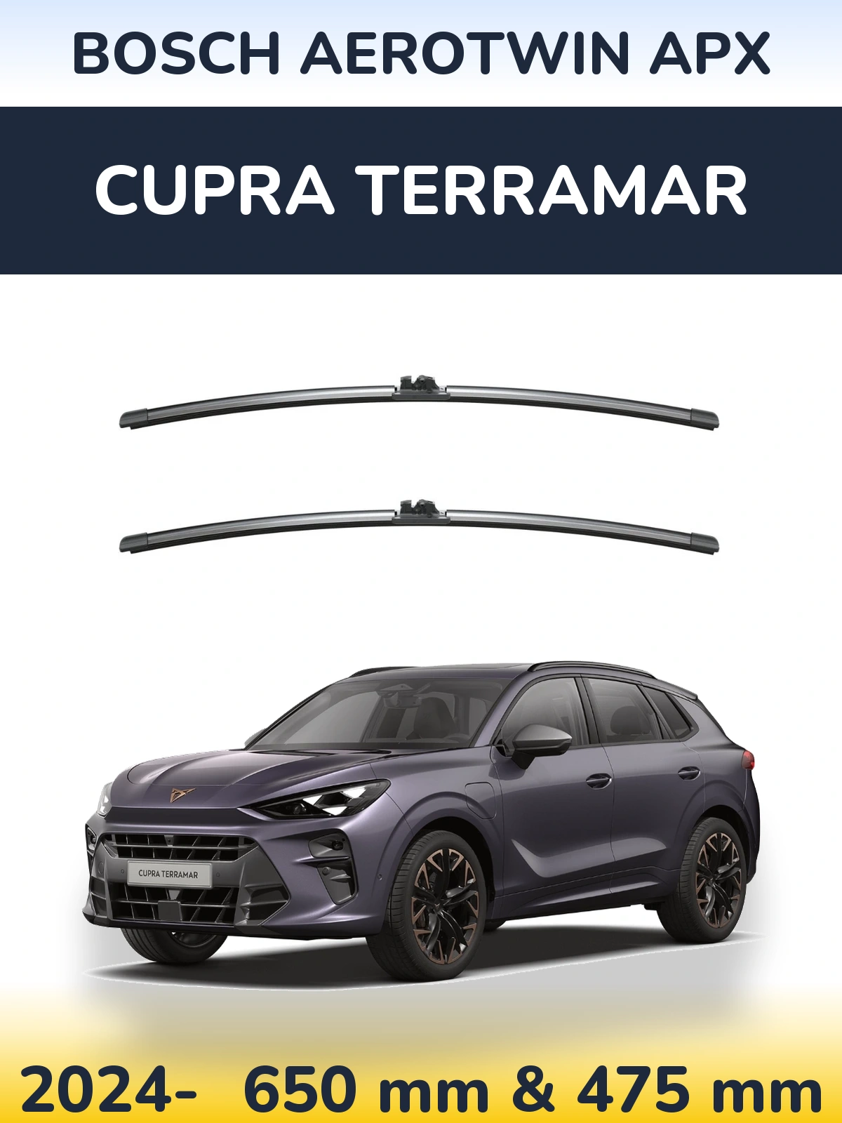 Front wiper blade set BOSCH AeroTwin APX 650 & 475 mm for Cupra Terramar 2024-2026