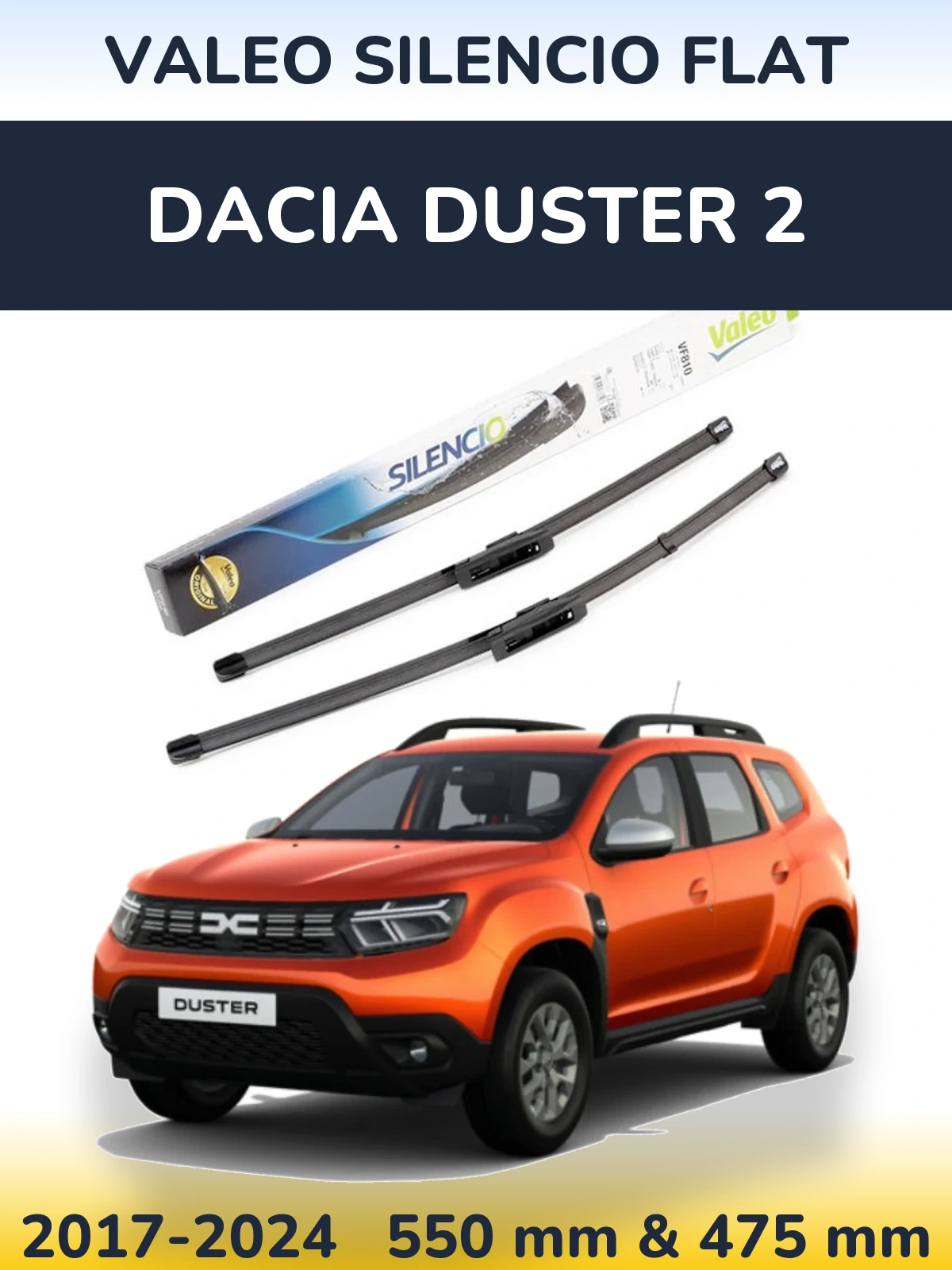 Комплект передніх щіток Valeo Silencio Flat 550 & 475 мм для Dacia Duster 2 2017-2024