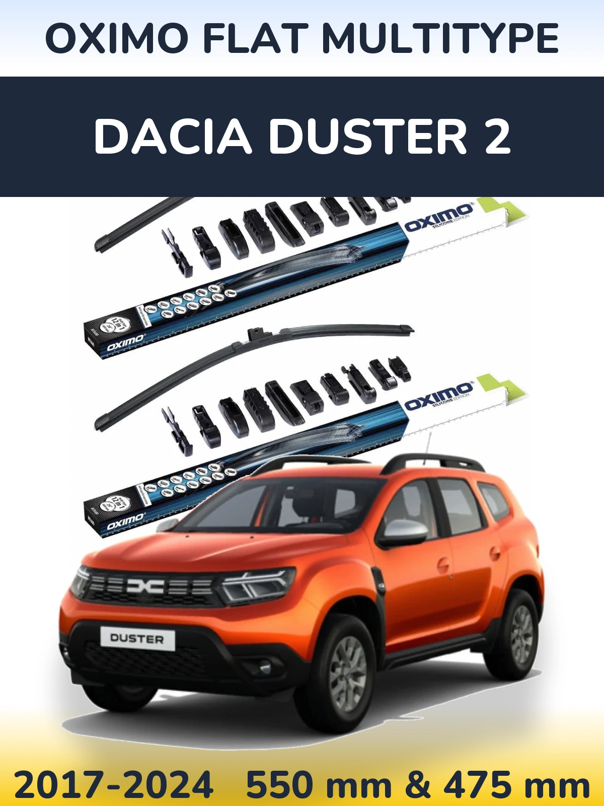 Front wiper blade set Oximo Flat MultiTipse 550 & 475 mm for Dacia Duster 2 2017-2024