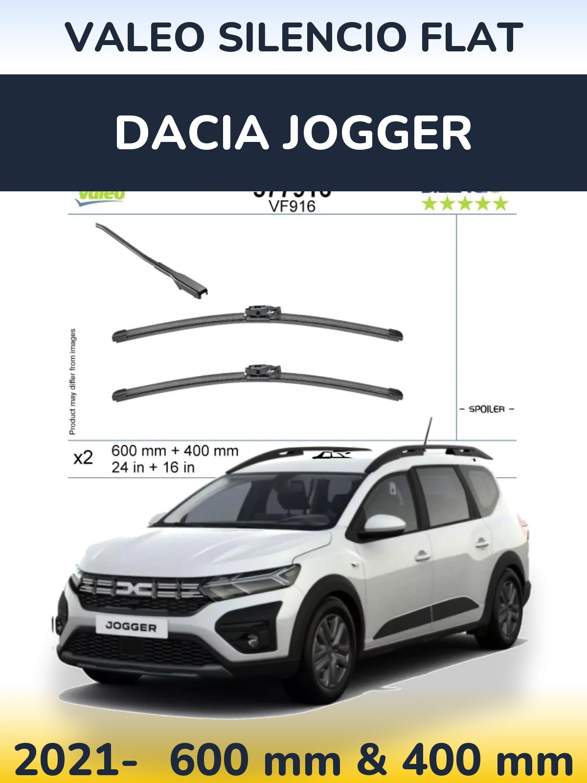 Front wiper blade set Valeo Silencio Flat 600 & 400 mm for Dacia Jogger 2021-2026