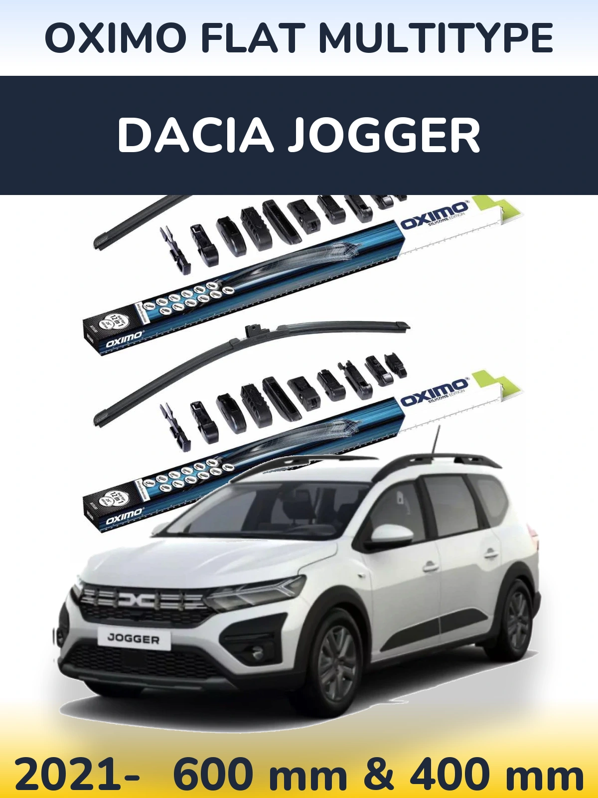 Front wiper blade set Oximo Flat MultiTipse 600 & 400 mm for Dacia Jogger 2021-2026