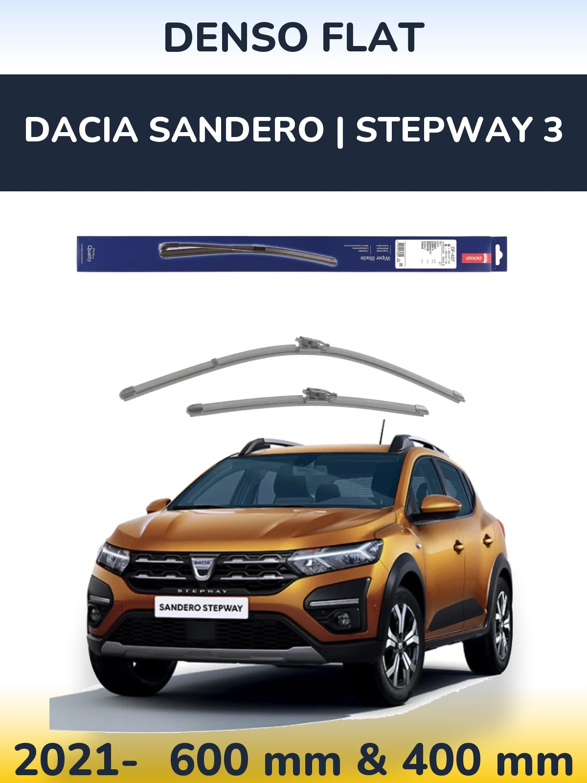 Front wiper blade set Denso Flat 600 & 400 mm for Dacia Sandero | Stepway 3 2021-2026