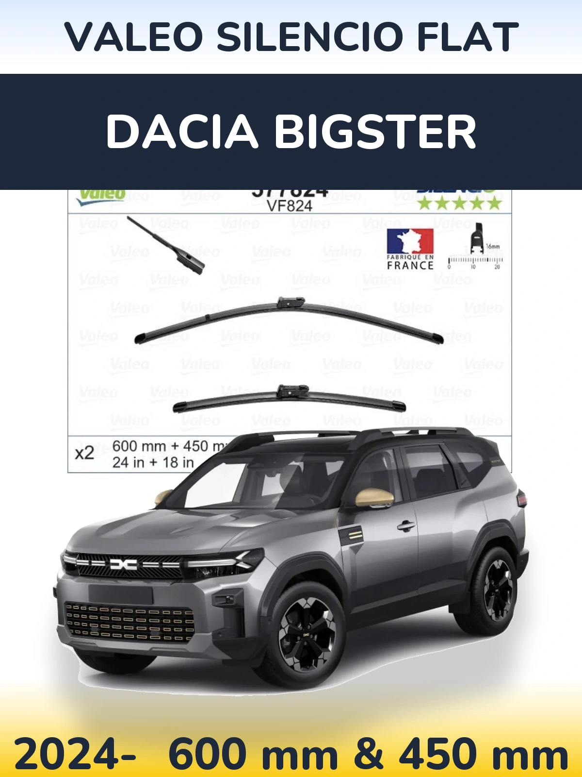 Комплект передних дворников Valeo Silencio Flat 600 & 450 мм для Dacia Bigster 2024-2026