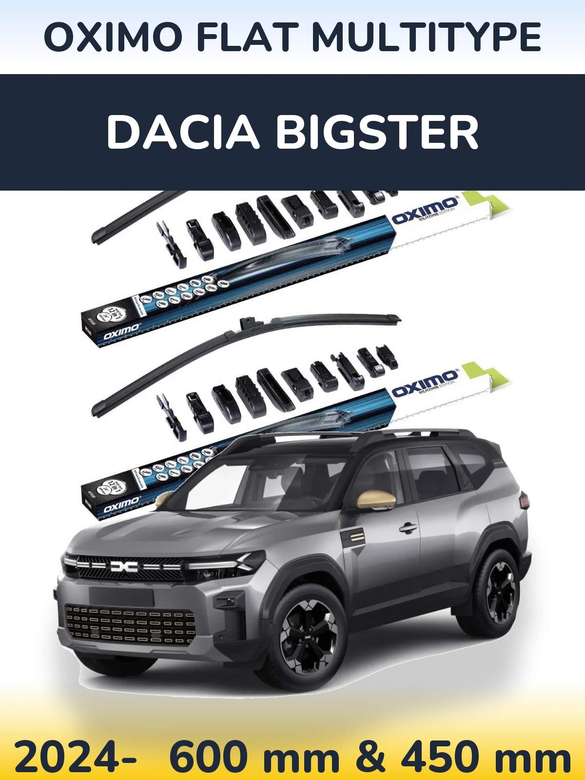 Комплект передних дворников Oximo Flat MultiТипe 600 & 450 мм для Dacia Bigster 2024-2026