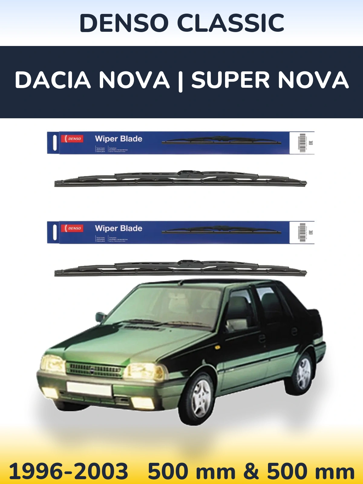 Front wiper blade set Denso Classic 500 & 500 mm for Dacia Nova | Super Nova 1996-2003
