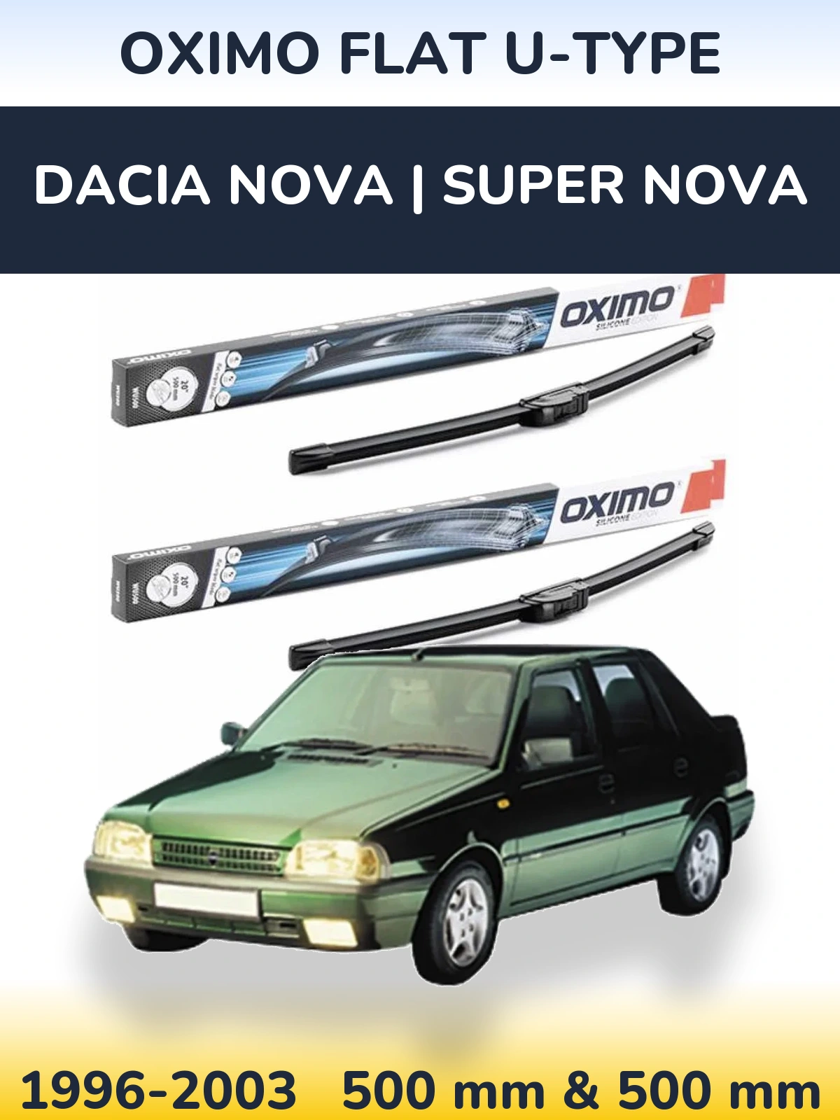 Комплект передних дворников Oximo Flat U-type 500 & 500 мм для Dacia Nova | Super Nova 1996-2003
