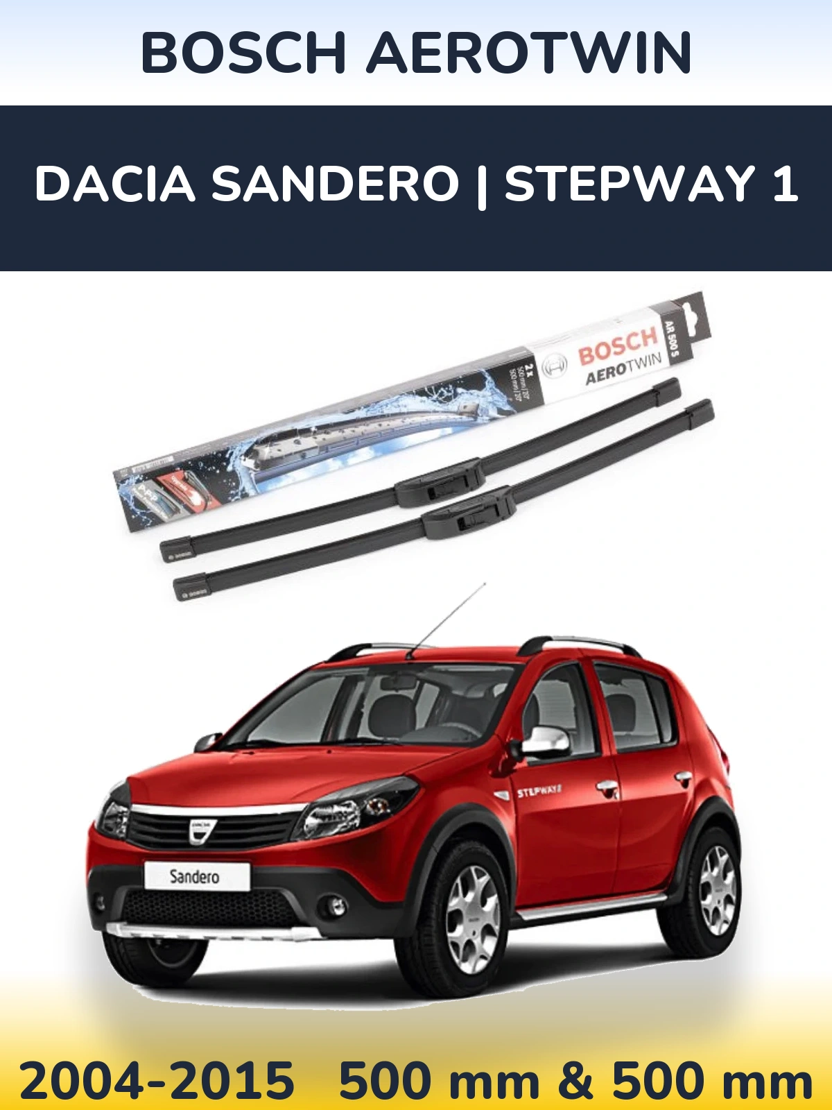 Комплект передних дворников BOSCH AeroTwin 500 & 500 мм для Dacia Sandero | Stepway 1 2004-2015