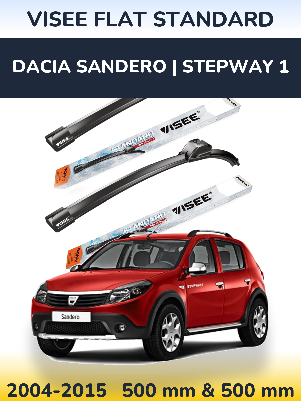 Комплект передних дворников VISEE FLAT STANDARD 500 & 500 мм для Dacia Sandero | Stepway 1 2004-2015