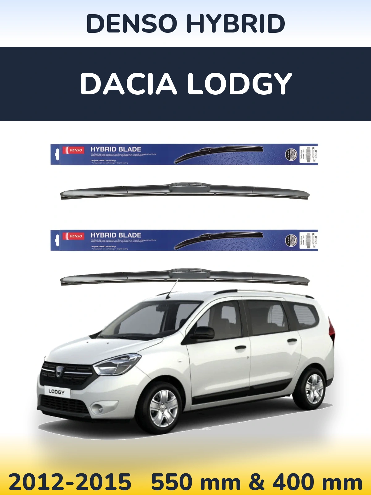 Front wiper blade set Denso Hybrid 550 & 400 mm for Dacia Lodgy 2012-2015