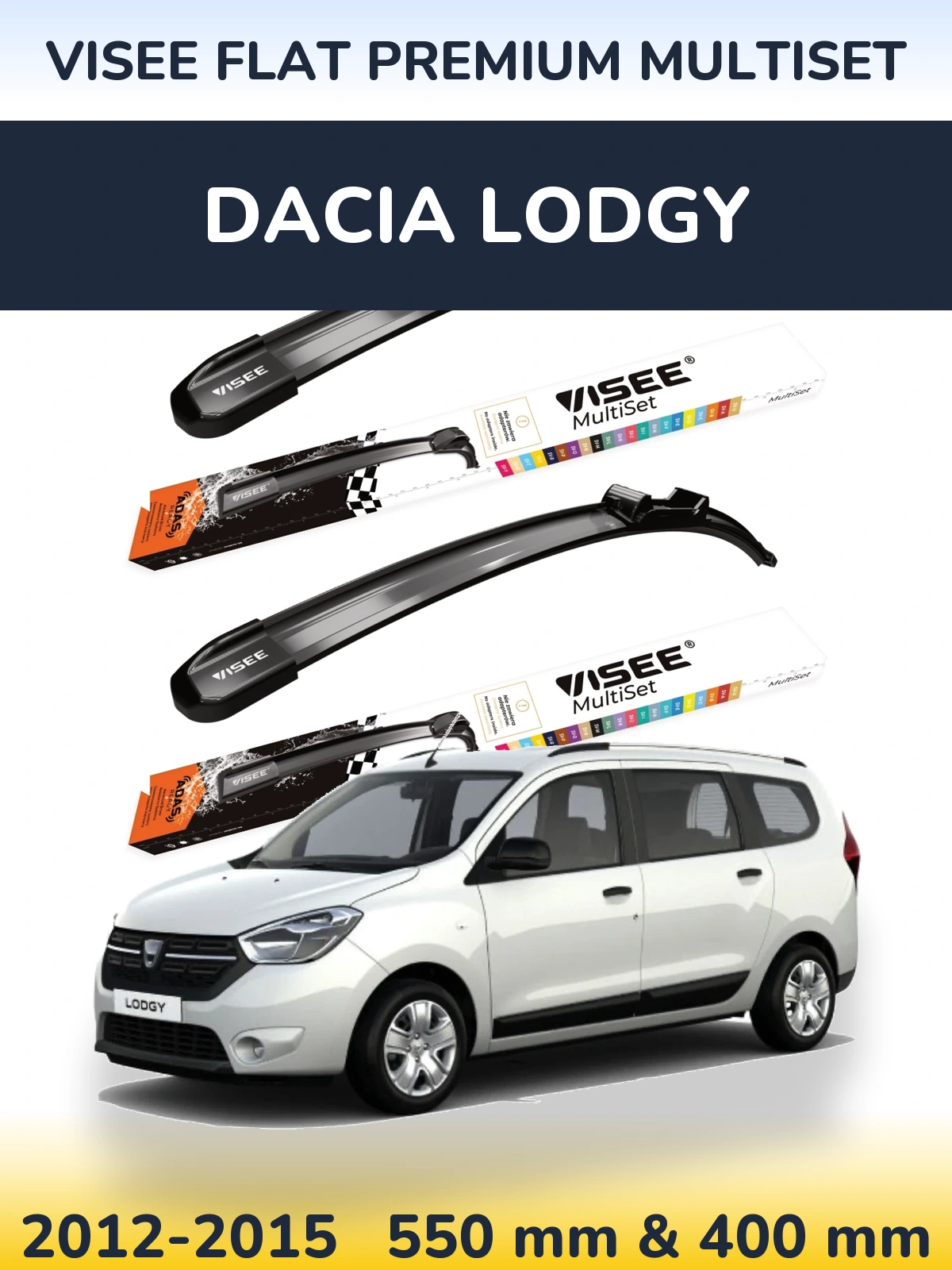 Front wiper blade set VISEE FLAT PREMIUM MultiSet 550 & 400 mm for Dacia Lodgy 2012-2015