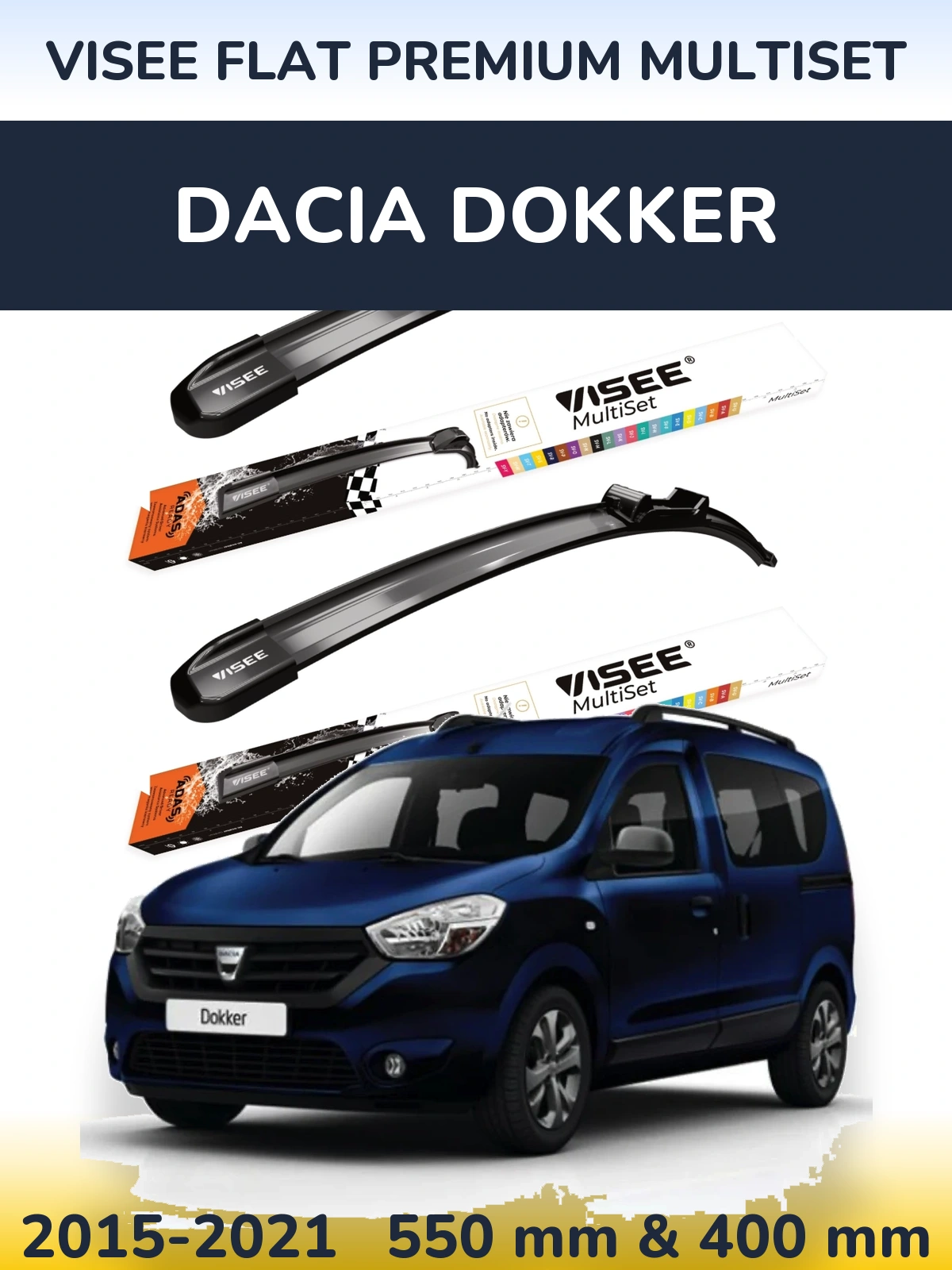 Front wiper blade set VISEE FLAT PREMIUM MultiSet 550 & 400 mm for Dacia Dokker 2015-2021