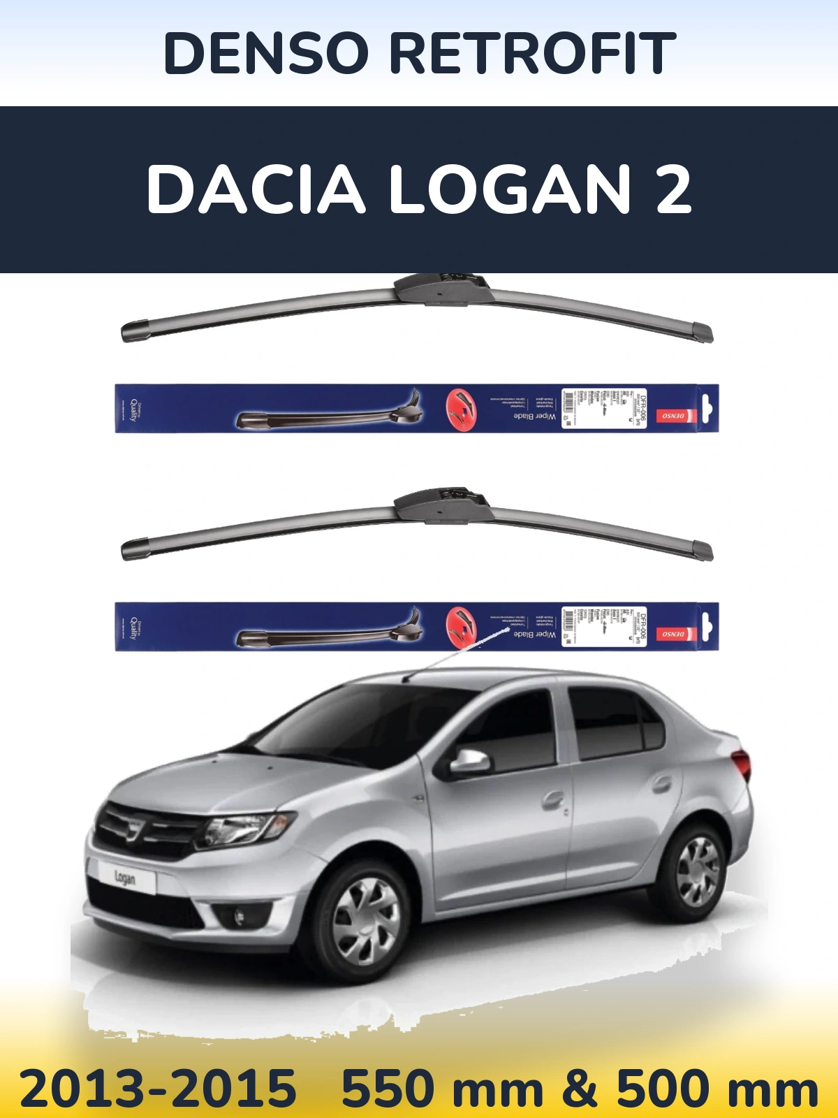 Front wiper blade set Denso Retrofit 550 & 500 mm for Dacia Logan 2 2013-2015