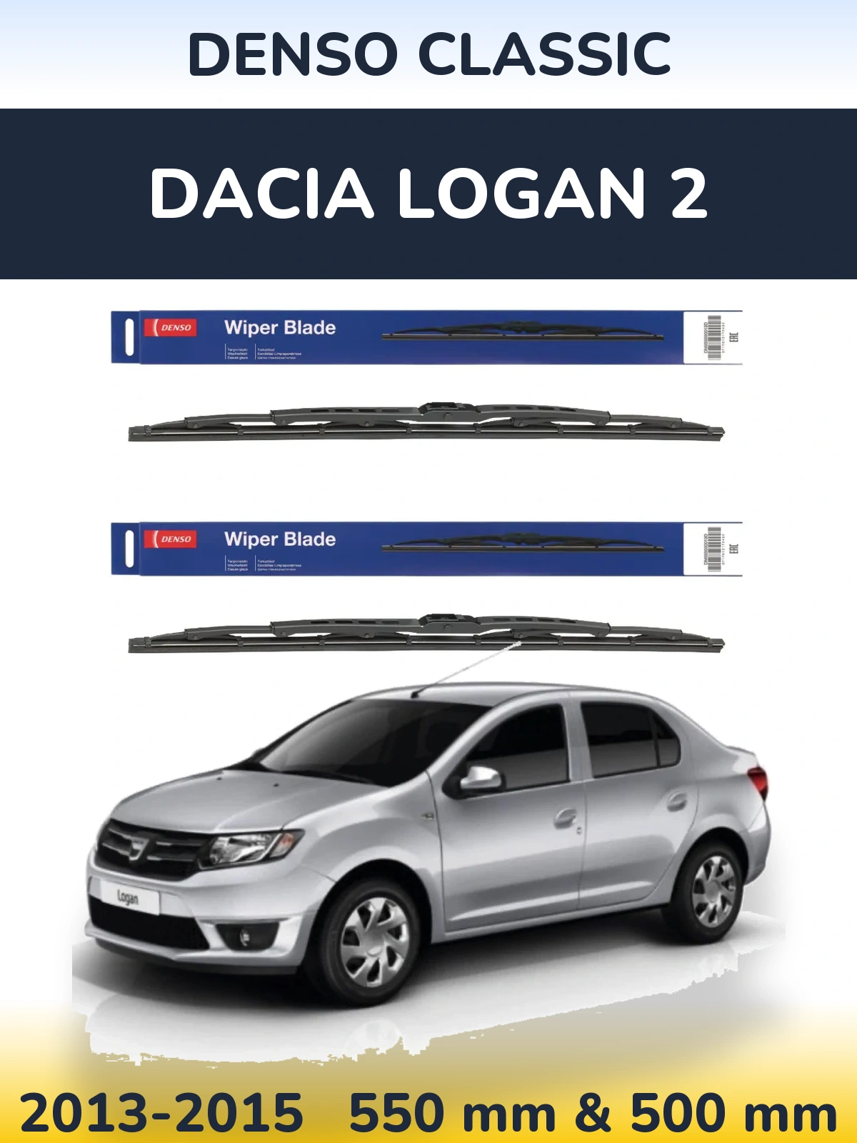 Front wiper blade set Denso Classic 550 & 500 mm for Dacia Logan 2 2013-2015