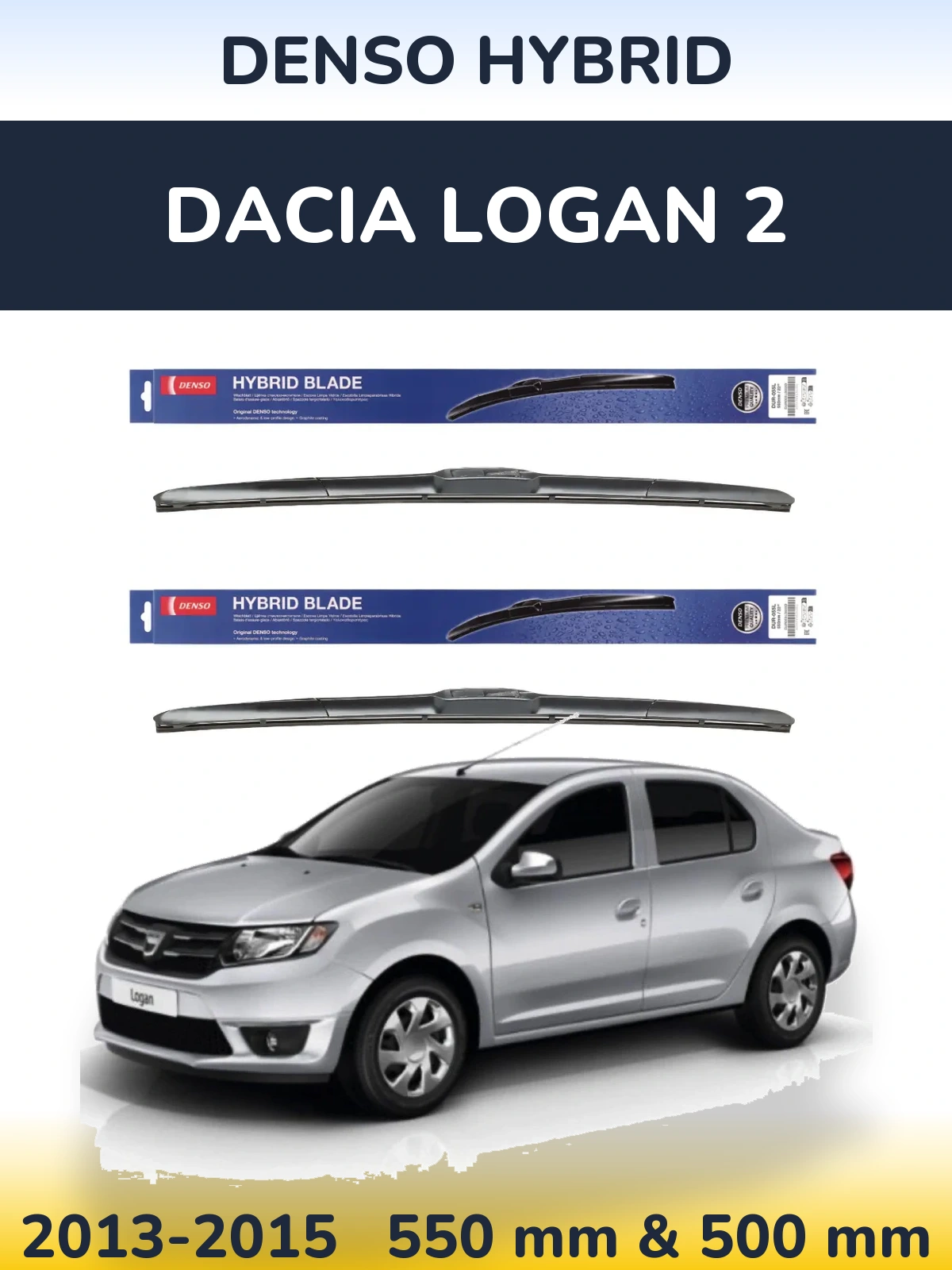 Front wiper blade set Denso Hybrid 550 & 500 mm for Dacia Logan 2 2013-2015