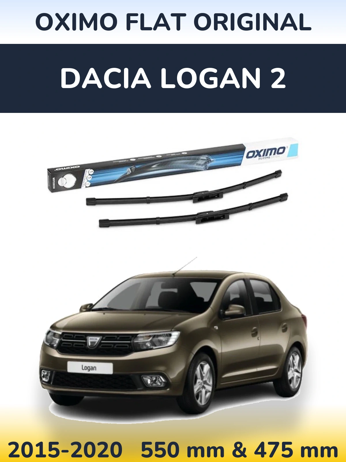 Front wiper blade set Oximo Flat Original 550 & 475 mm for Dacia Logan 2 2015-2020