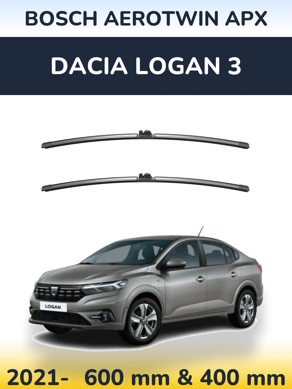 Комплект передніх щіток BOSCH AeroTwin APX 600 & 400 мм для Dacia Logan 3 2021-2026