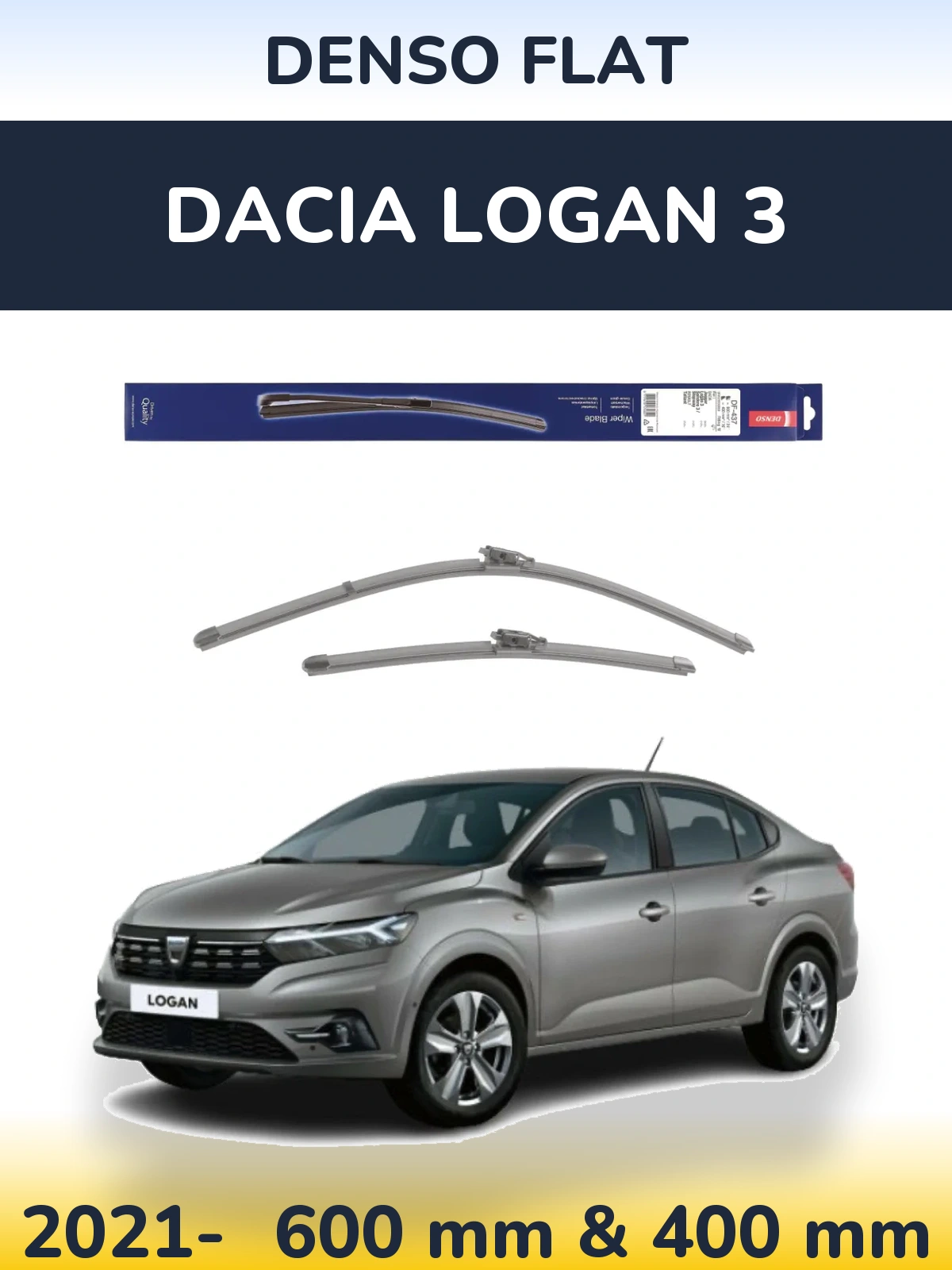 Front wiper blade set Denso Flat 600 & 400 mm for Dacia Logan 3 2021-2026