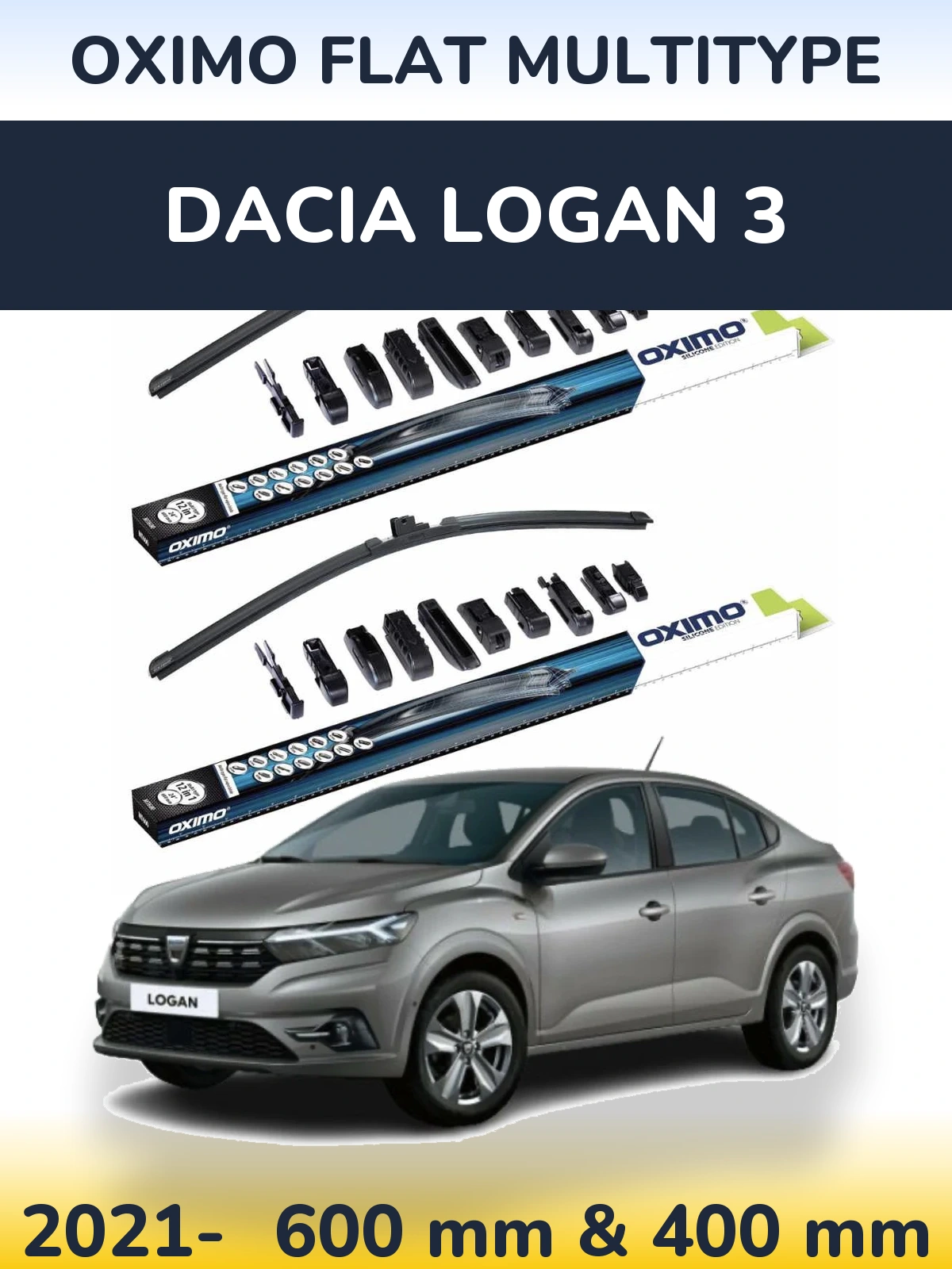 Front wiper blade set Oximo Flat MultiTipse 600 & 400 mm for Dacia Logan 3 2021-2026