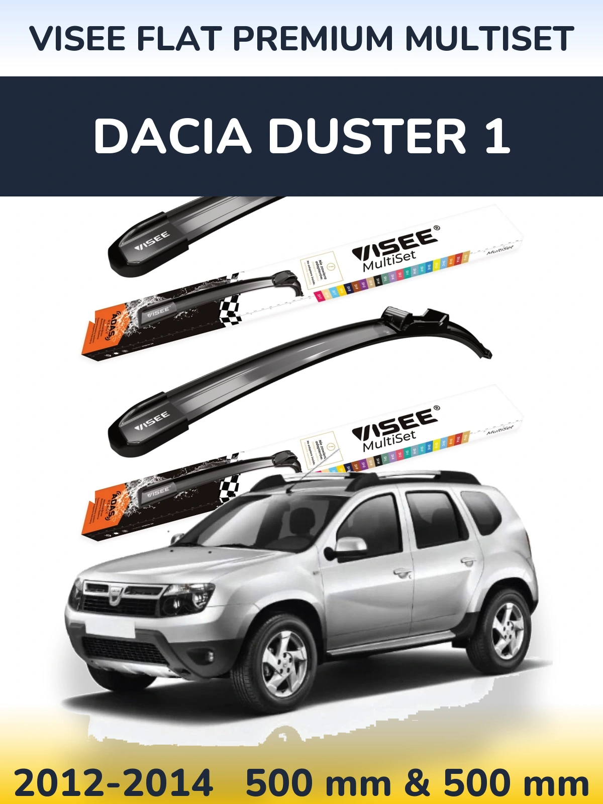 Front wiper blade set VISEE FLAT PREMIUM MultiSet 500 & 500 mm for Dacia Duster 1 2012-2014