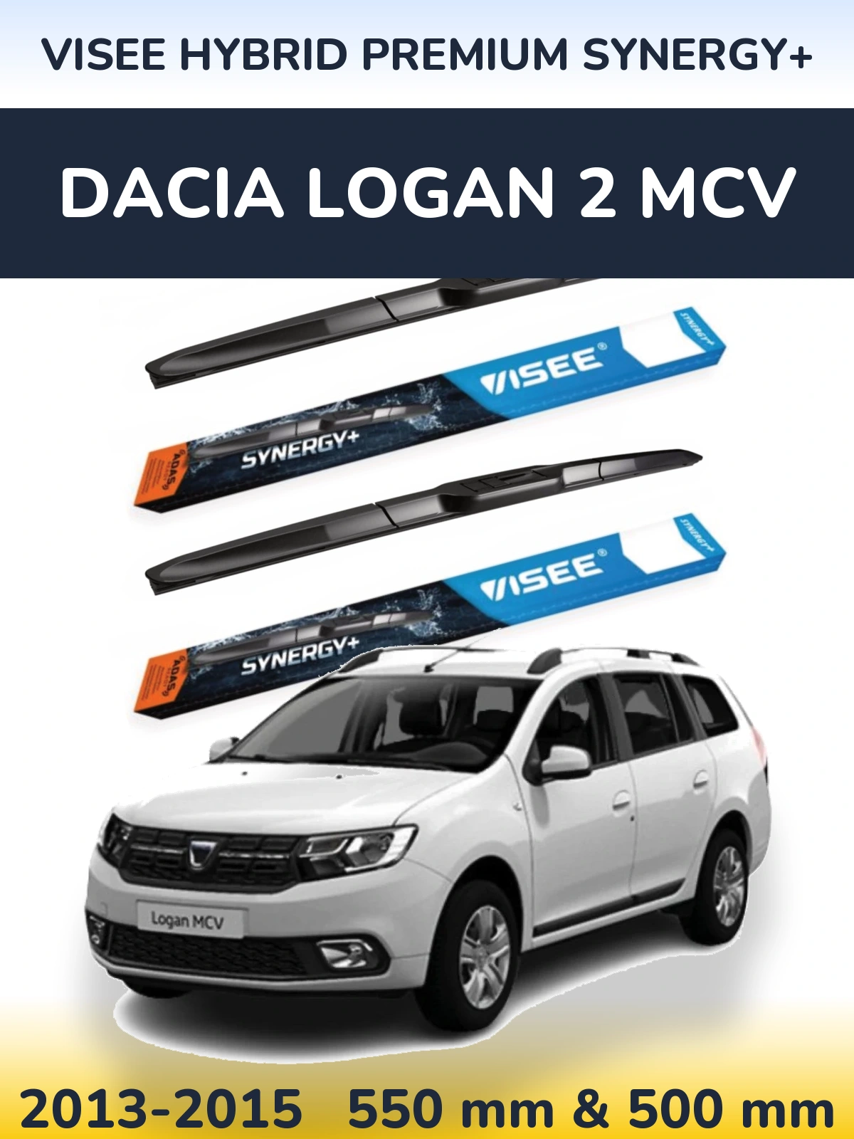 Front wiper blade set VISEE HYBRID PREMIUM SYNERGY+ 550 & 500 mm for Dacia Logan 2 MCV 2013-2015
