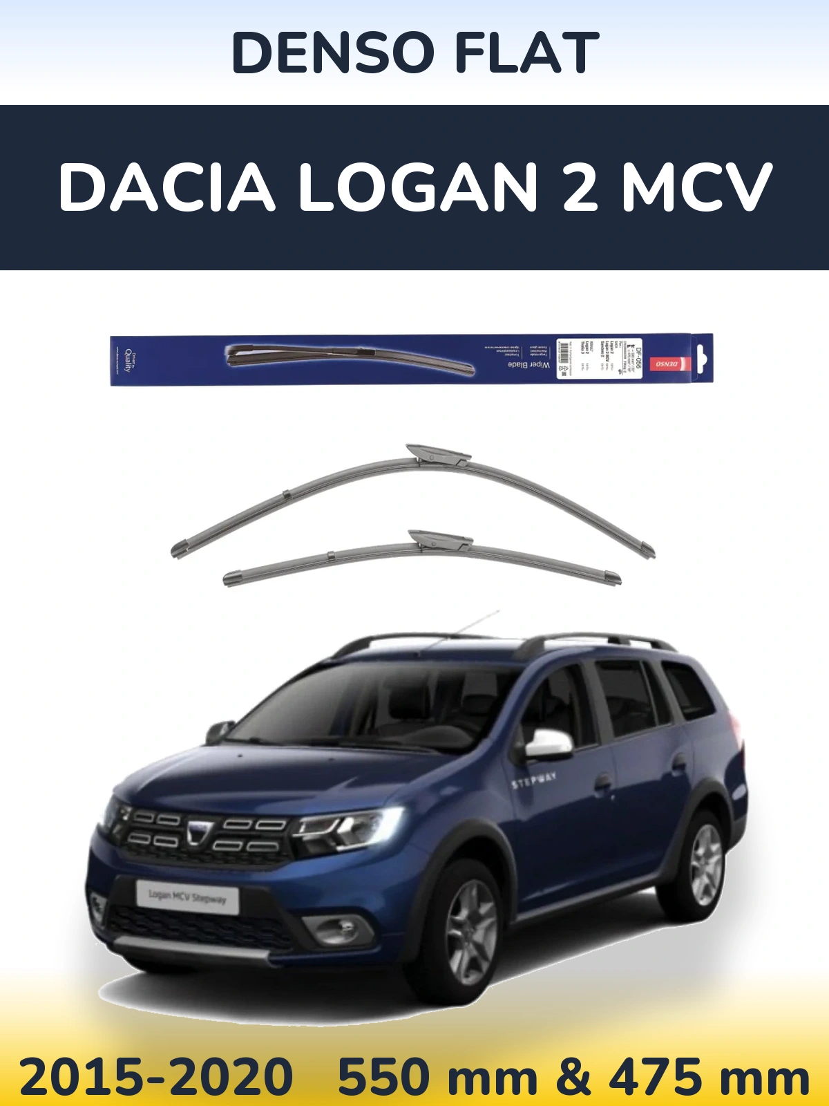 Front wiper blade set Denso Flat 550 & 475 mm for Dacia Logan 2 MCV 2015-2020