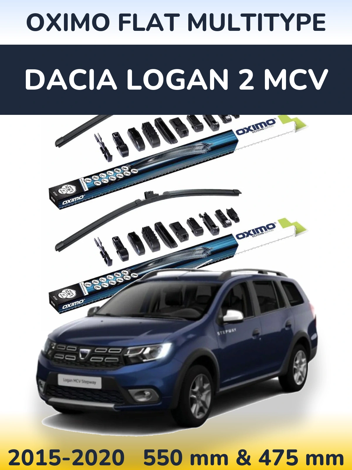 Комплект передніх щіток Oximo Flat MultiТипe 550 & 475 мм для Dacia Logan 2 MCV 2015-2020