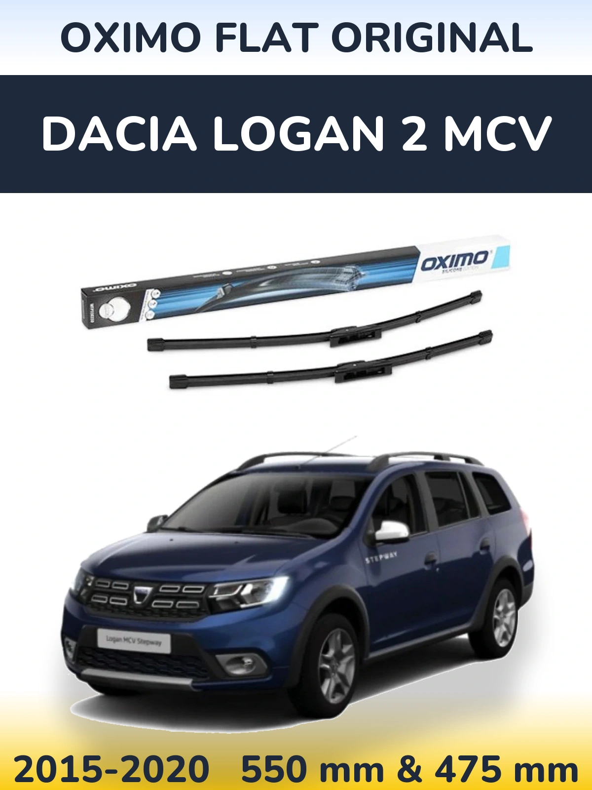 Комплект передних дворников Oximo Flat Original 550 & 475 мм для Dacia Logan 2 MCV 2015-2020