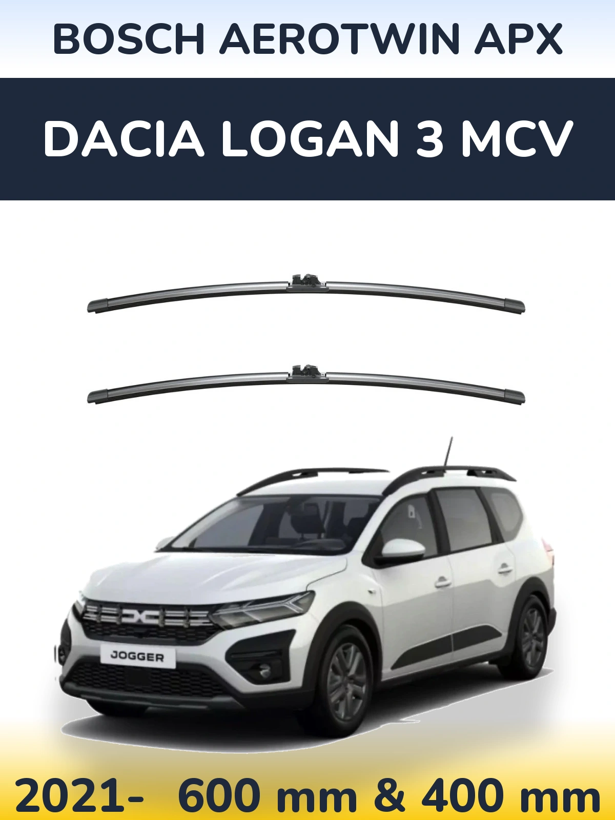 Комплект передніх щіток BOSCH AeroTwin APX 600 & 400 мм для Dacia Logan 3 MCV 2021-2026