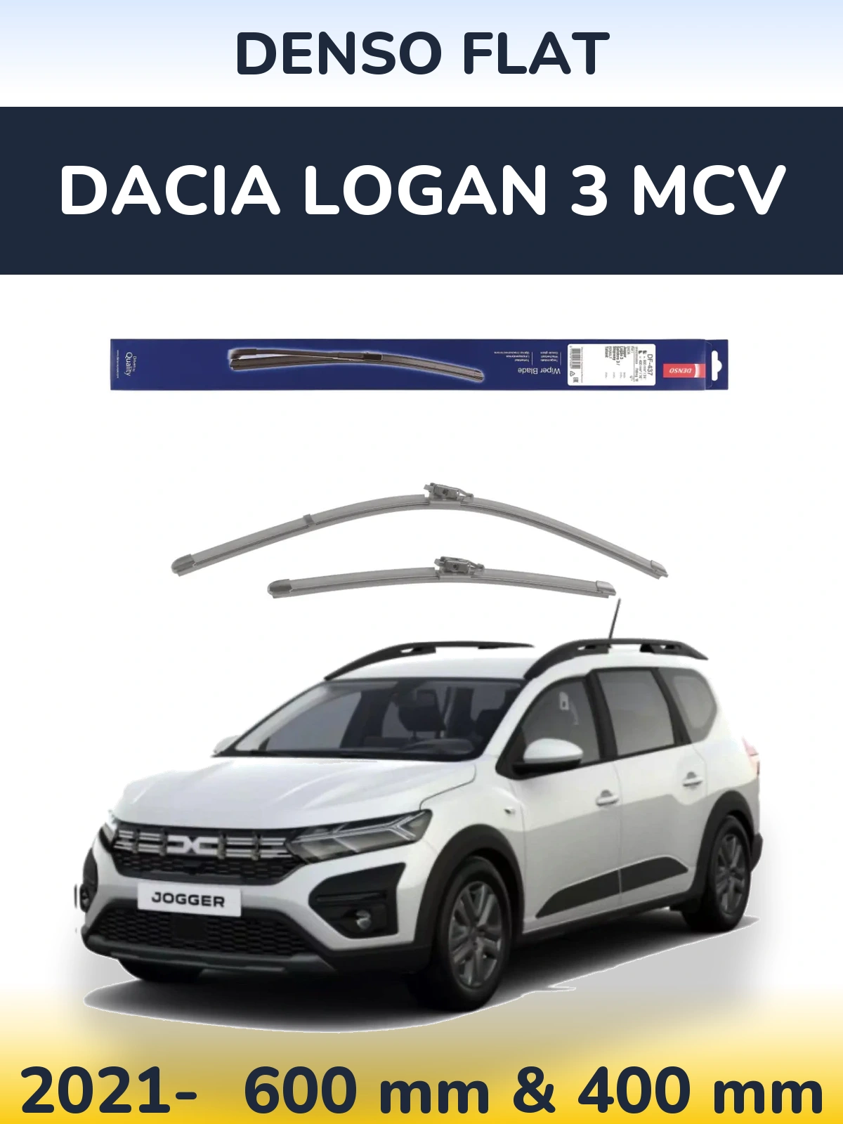 Front wiper blade set Denso Flat 600 & 400 mm for Dacia Logan 3 MCV 2021-2026