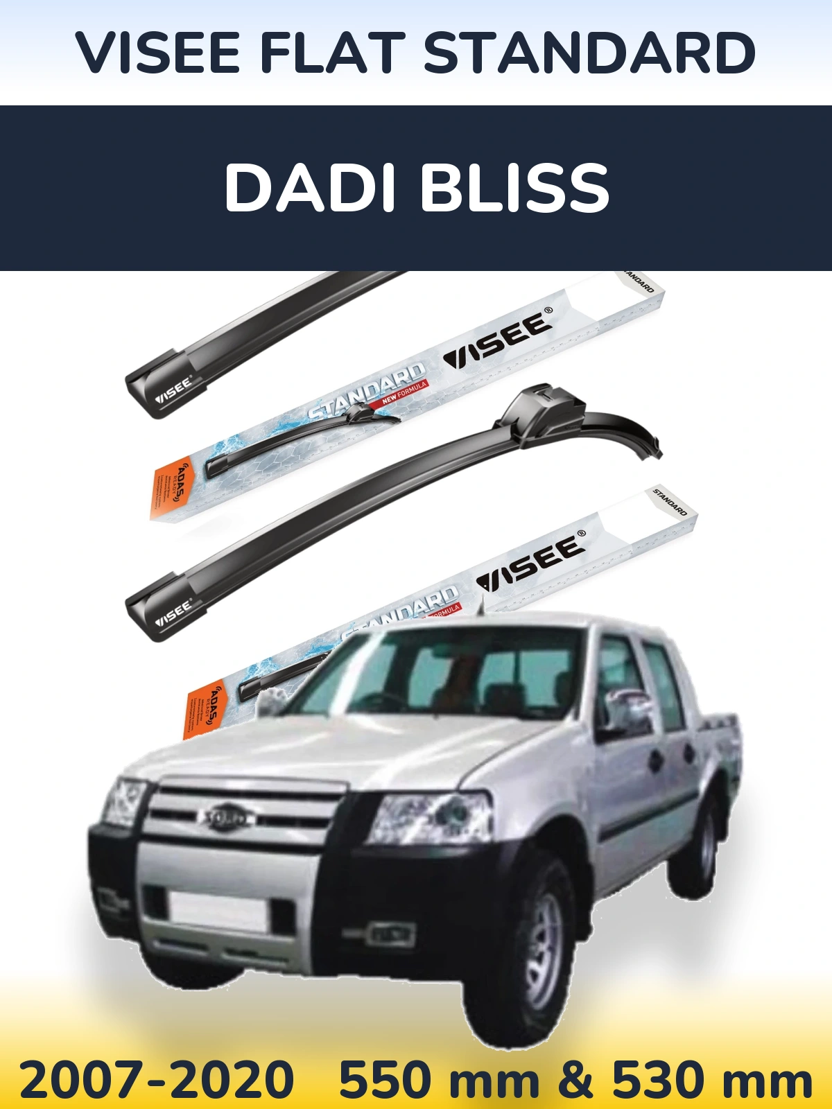 Front wiper blade set VISEE FLAT STANDARD 550 & 530 mm for Dadi Bliss 2007-2020