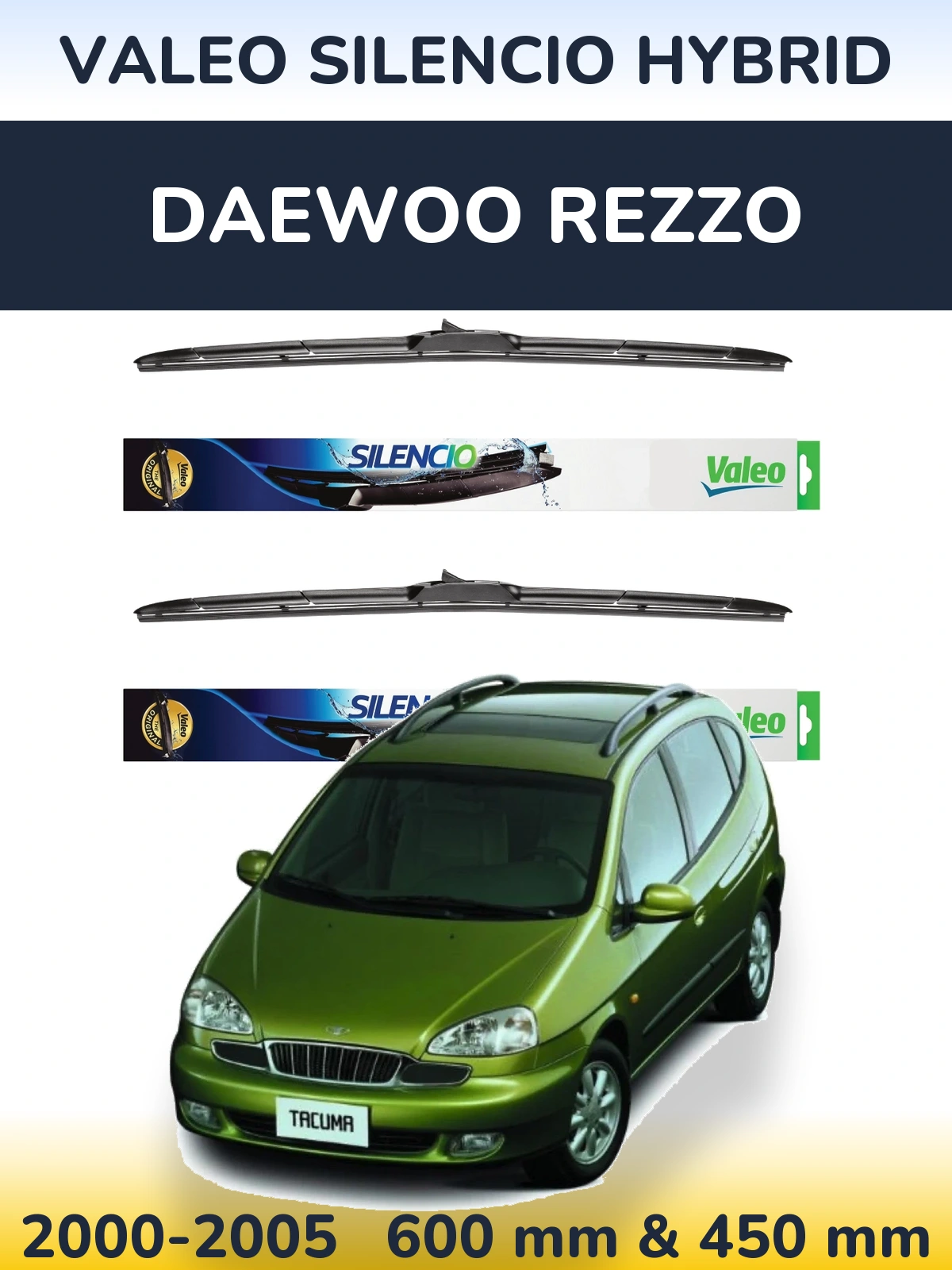 Комплект передних дворников Valeo Silencio Hybrid 600 & 450 мм для Daewoo Rezzo 2000-2005
