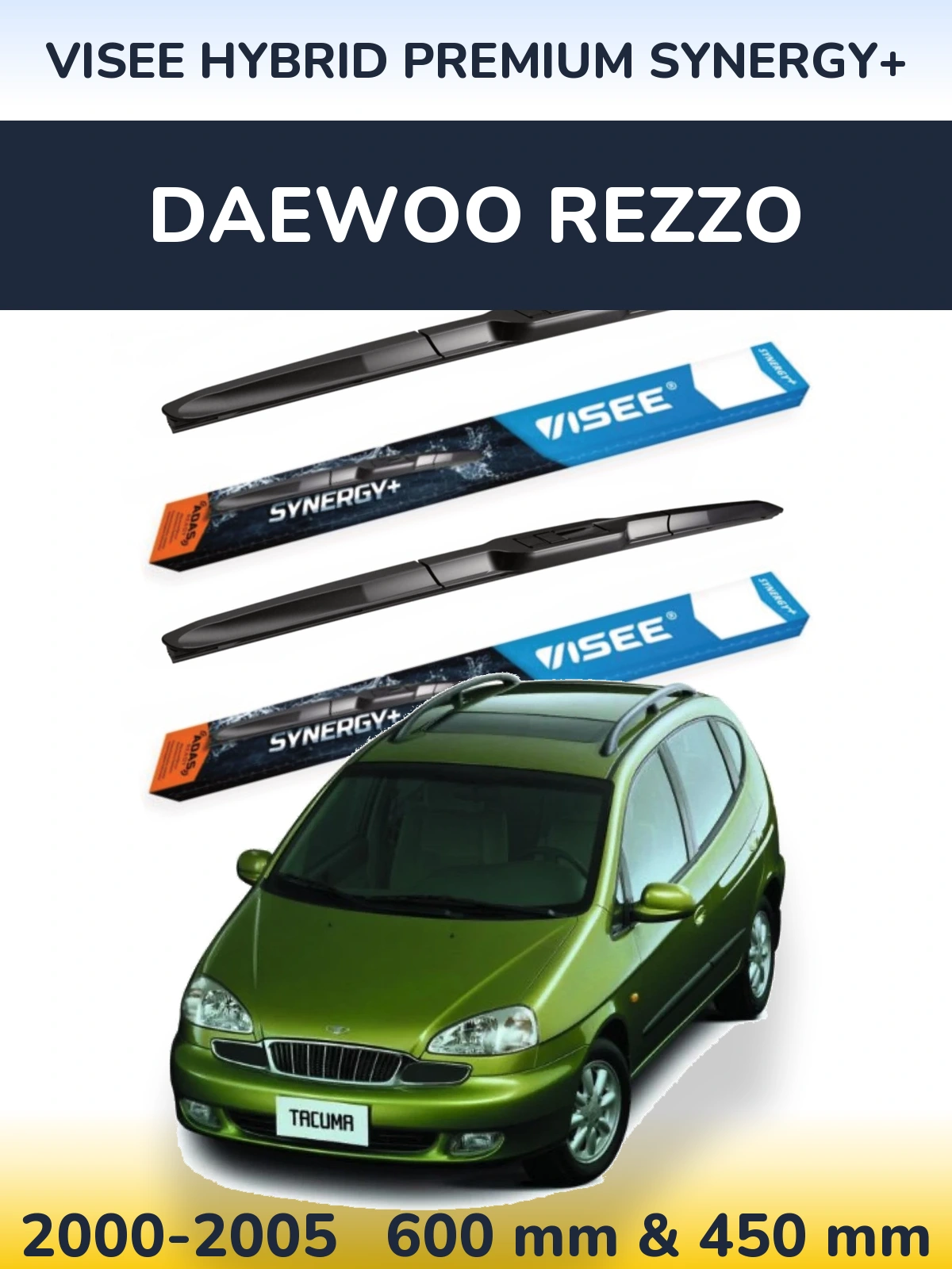 Front wiper blade set VISEE HYBRID PREMIUM SYNERGY+ 600 & 450 mm for Daewoo Rezzo 2000-2005