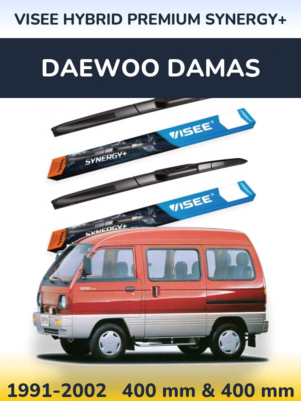 Комплект передних дворников VISEE HYBRID PREMIUM SYNERGY+ 400 & 400 мм для Daewoo Damas 1991-2002