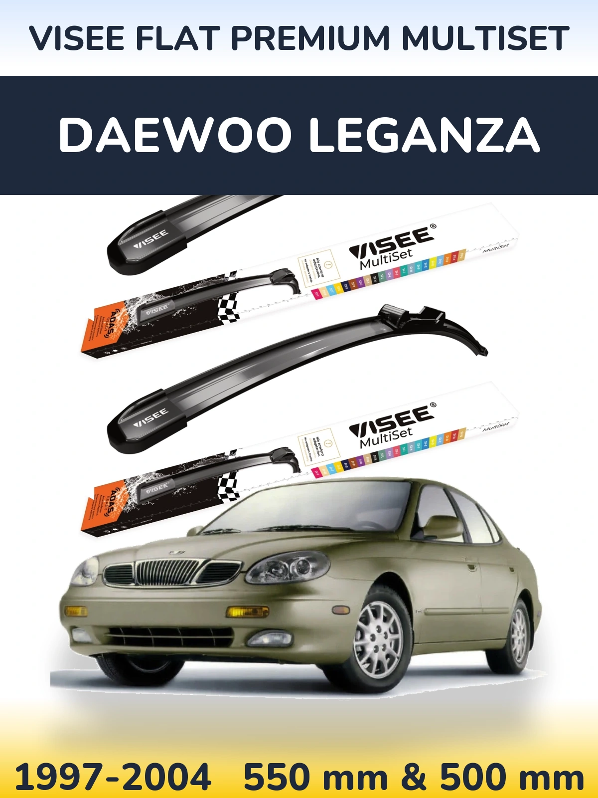 Front wiper blade set VISEE FLAT PREMIUM MultiSet 550 & 500 mm for Daewoo Leganza 1997-2004