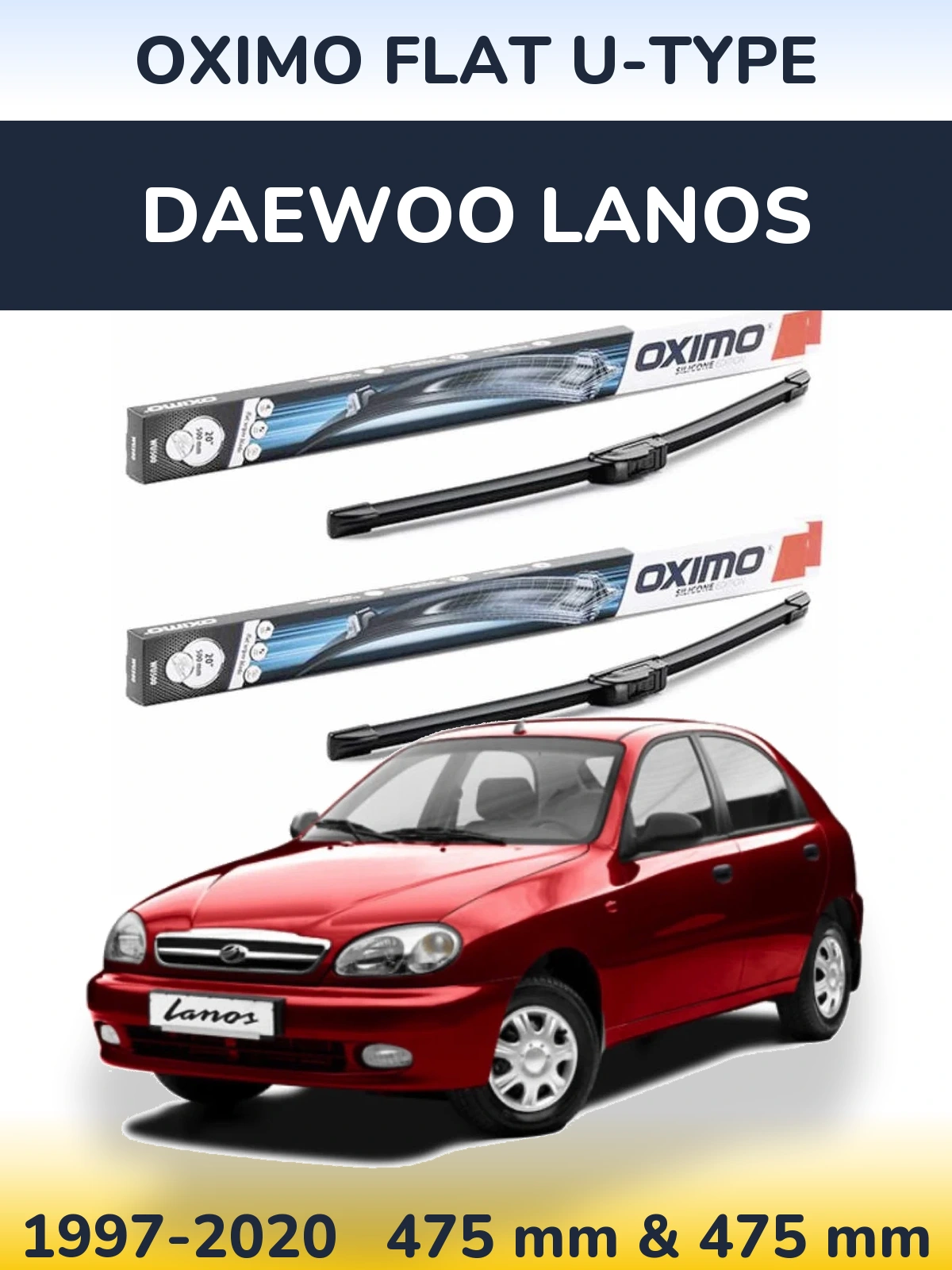 Комплект передних дворников Oximo Flat U-type 475 & 475 мм для Daewoo Lanos 1997-2020