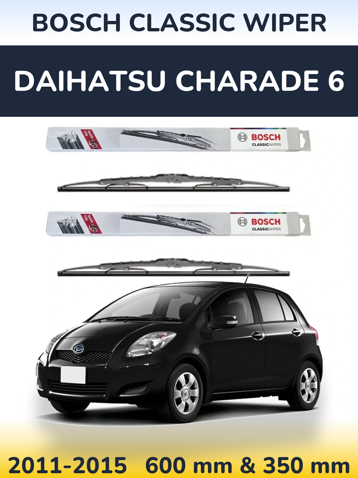 Front wiper blade set BOSCH Classic Wiper 600 & 340 mm for Daihatsu Charade 6 2011-2015