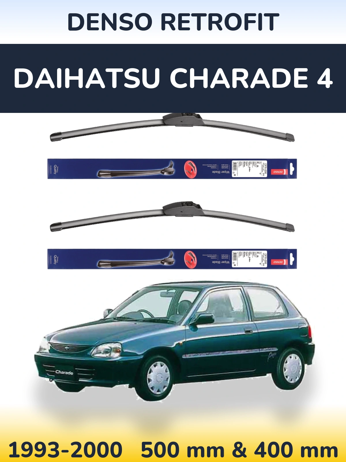 Front wiper blade set Denso Retrofit 500 & 400 mm for Daihatsu Charade 4 1993-2000