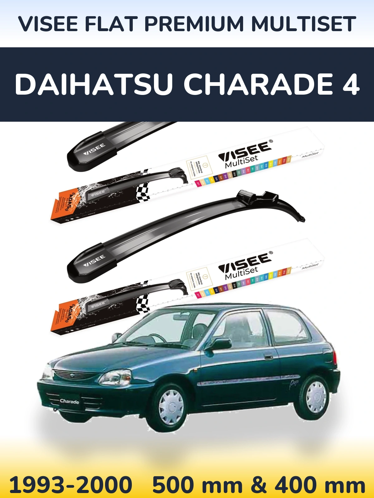 Front wiper blade set VISEE FLAT PREMIUM MultiSet 500 & 400 mm for Daihatsu Charade 4 1993-2000
