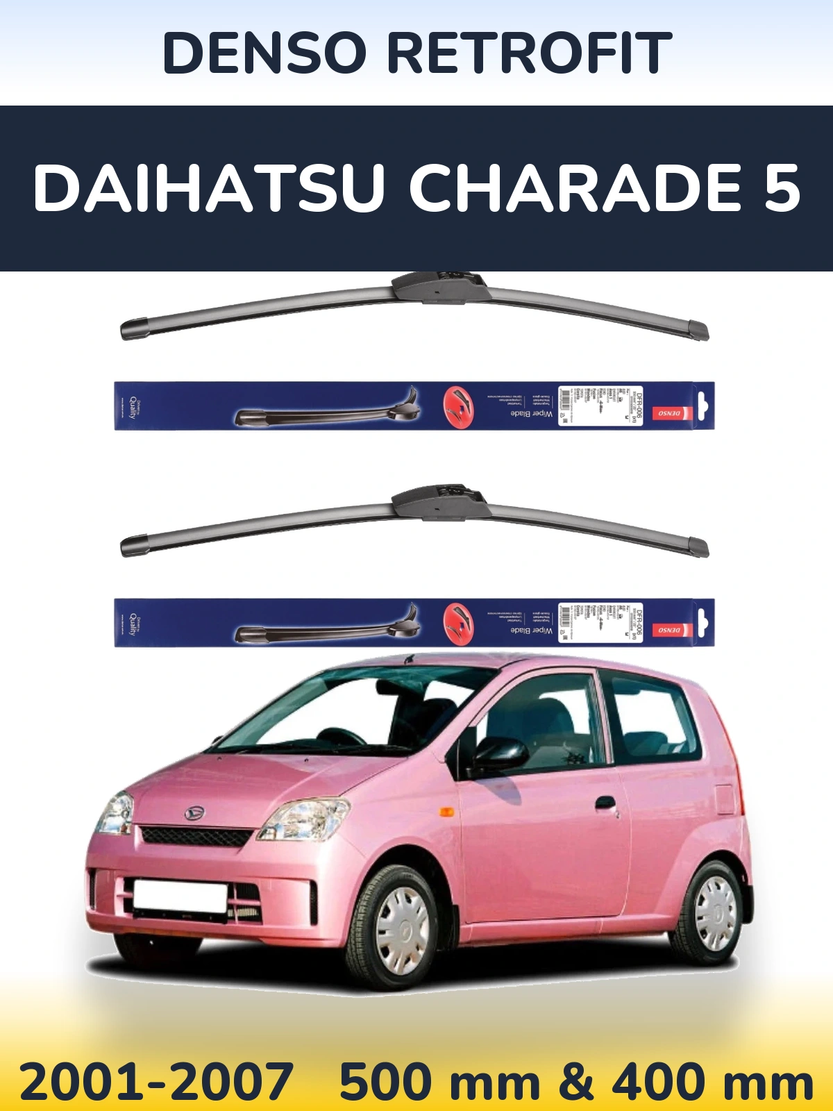 Front wiper blade set Denso Retrofit 500 & 400 mm for Daihatsu Charade 5 2001-2007